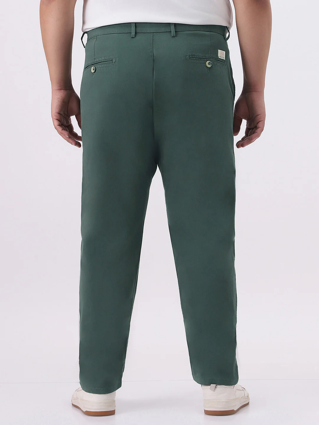 Plus Men's Teal Green Cotton Regular Fit Casual Chinos Trousers Stretch - Image 3