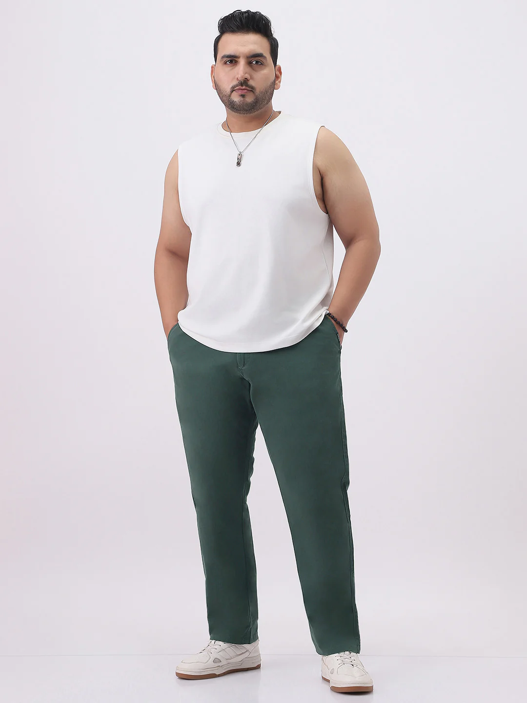 Plus Men's Teal Green Cotton Regular Fit Casual Chinos Trousers Stretch - Image 4