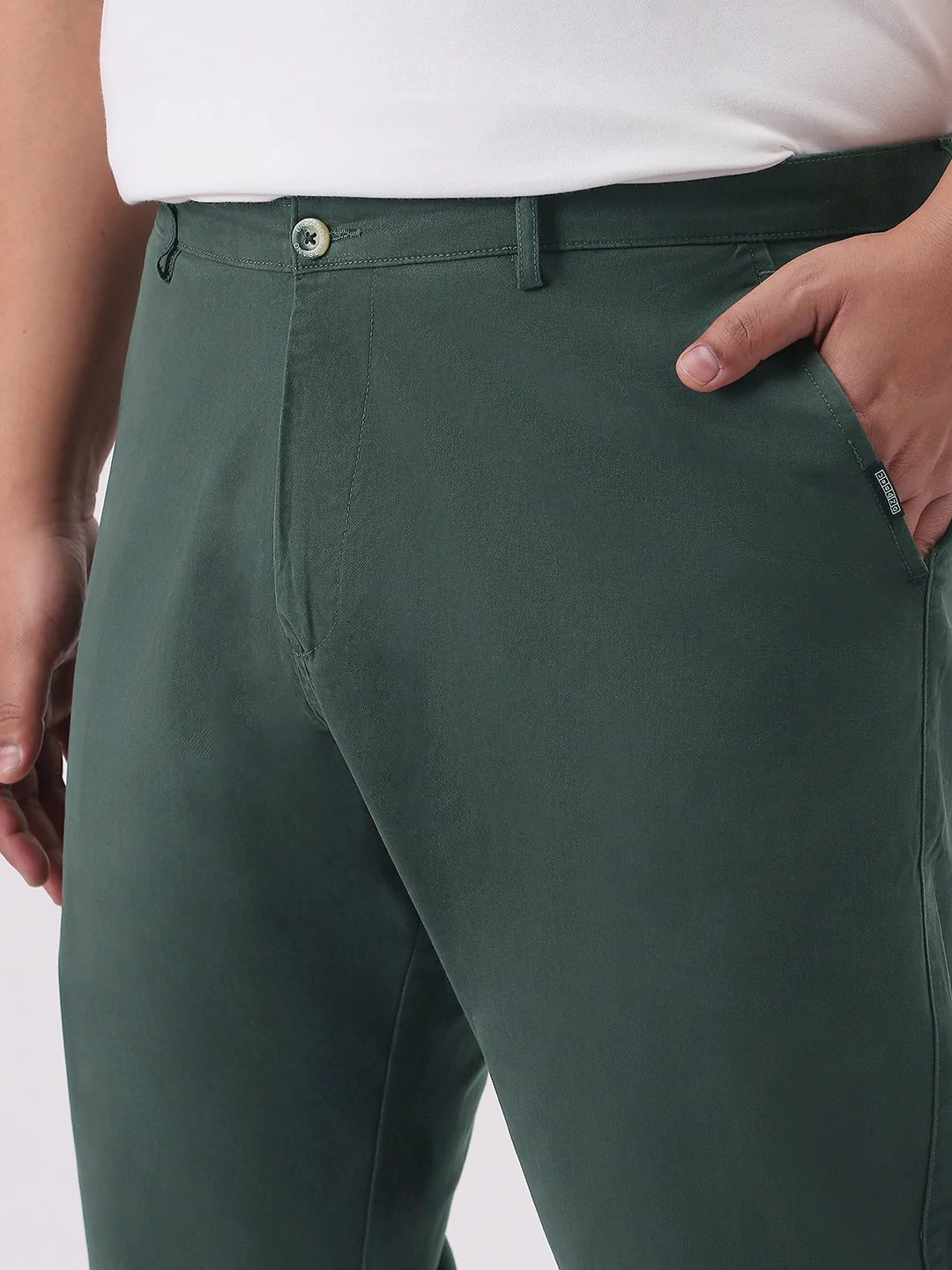 Plus Men's Teal Green Cotton Regular Fit Casual Chinos Trousers Stretch - Image 6