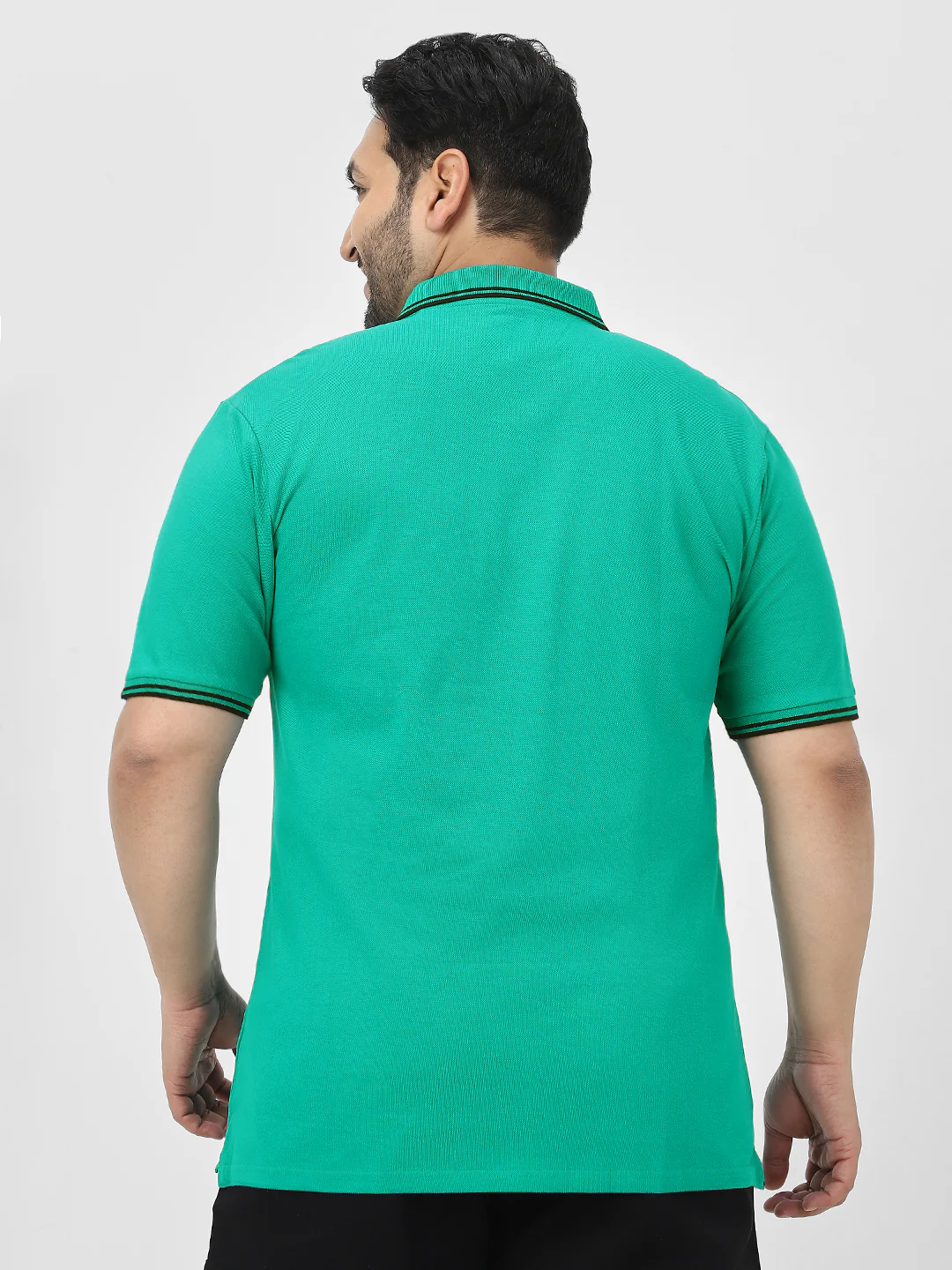 Plus Men's Teal Green Solid Cotton Polo T-Shirt - Image 4