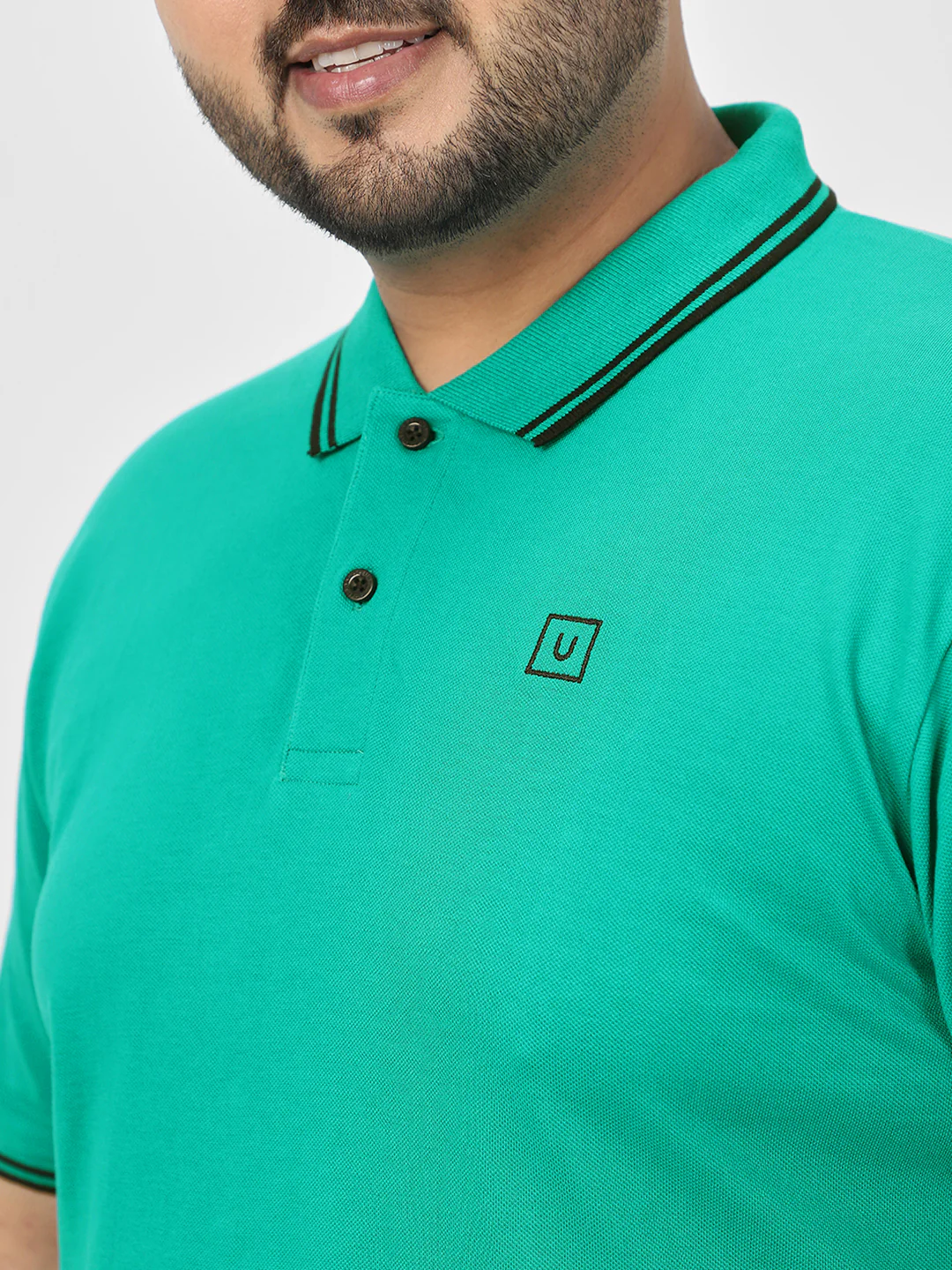 Plus Men's Teal Green Solid Cotton Polo T-Shirt - Image 6