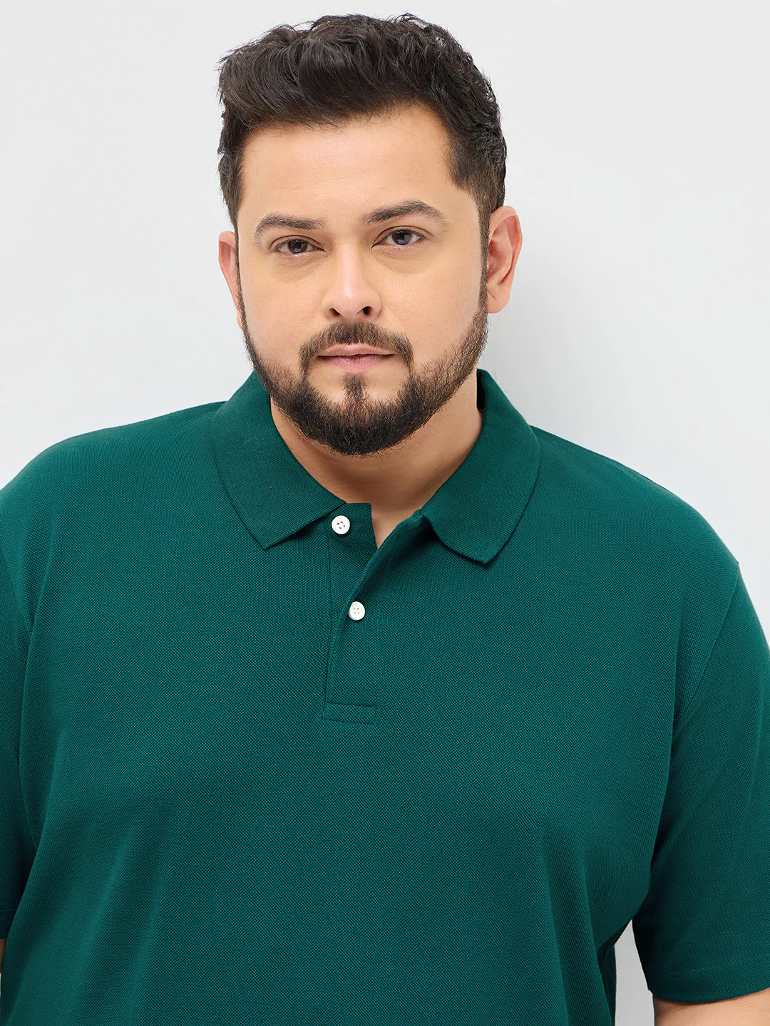 Plus Men's Teal Green Solid Regular Fit Half Sleeve Cotton Polo T-Shirt - Image 5