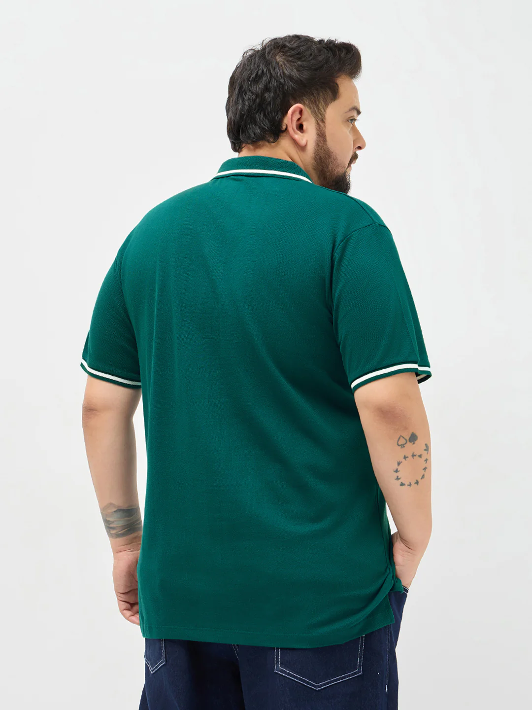 Plus Men's Teal Green Solid Regular Fit Half Sleeve Cotton Polo T-Shirt - Image 3