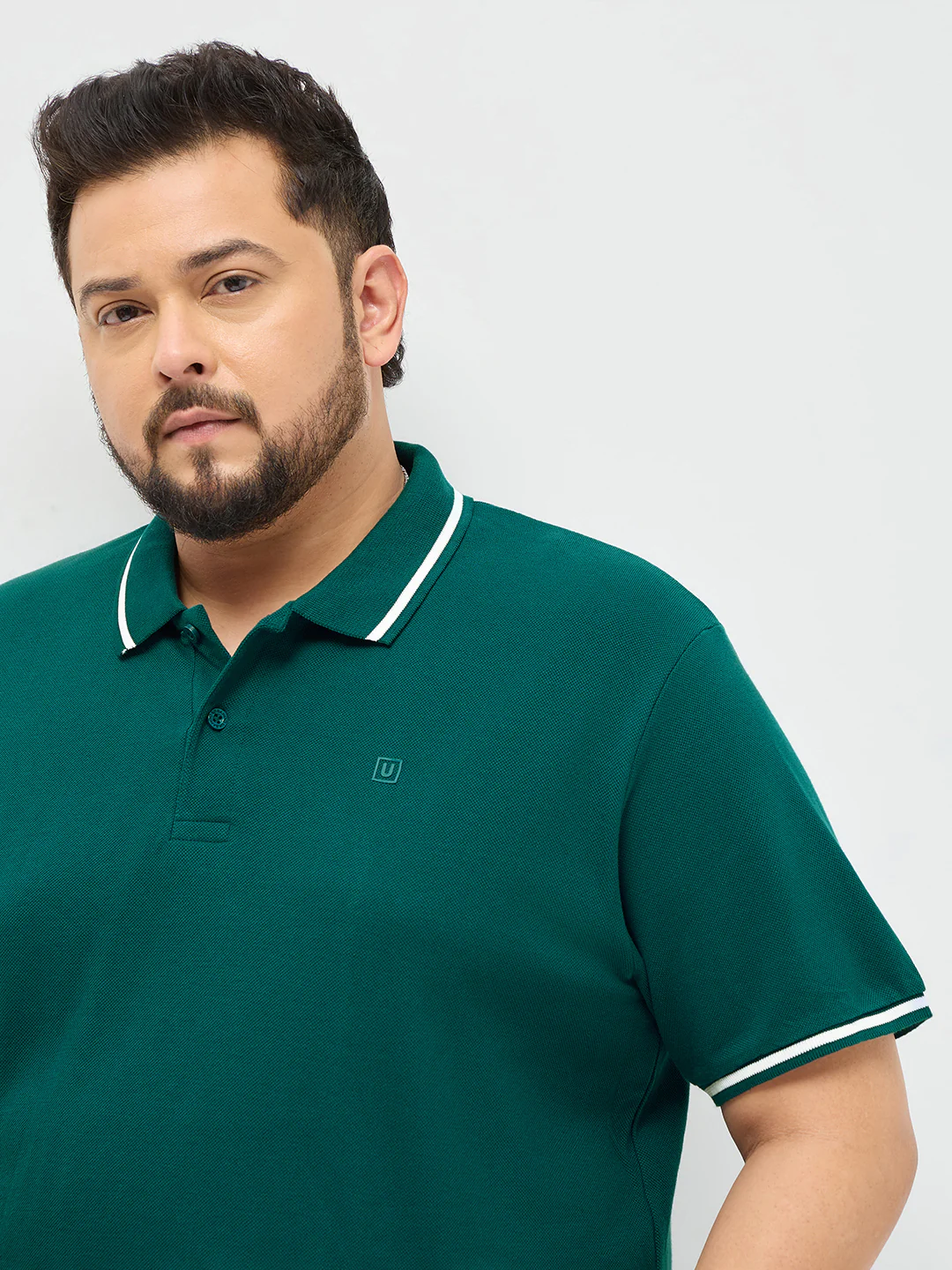 Plus Men's Teal Green Solid Regular Fit Half Sleeve Cotton Polo T-Shirt - Image 5