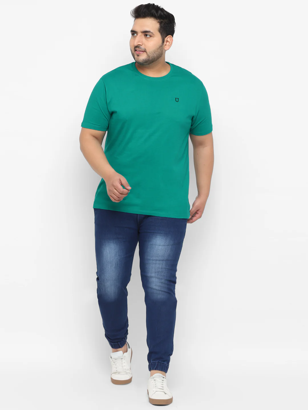 Plus Men's Teal Green Solid Regular Fit Round Neck Cotton T-Shirt - Image 2