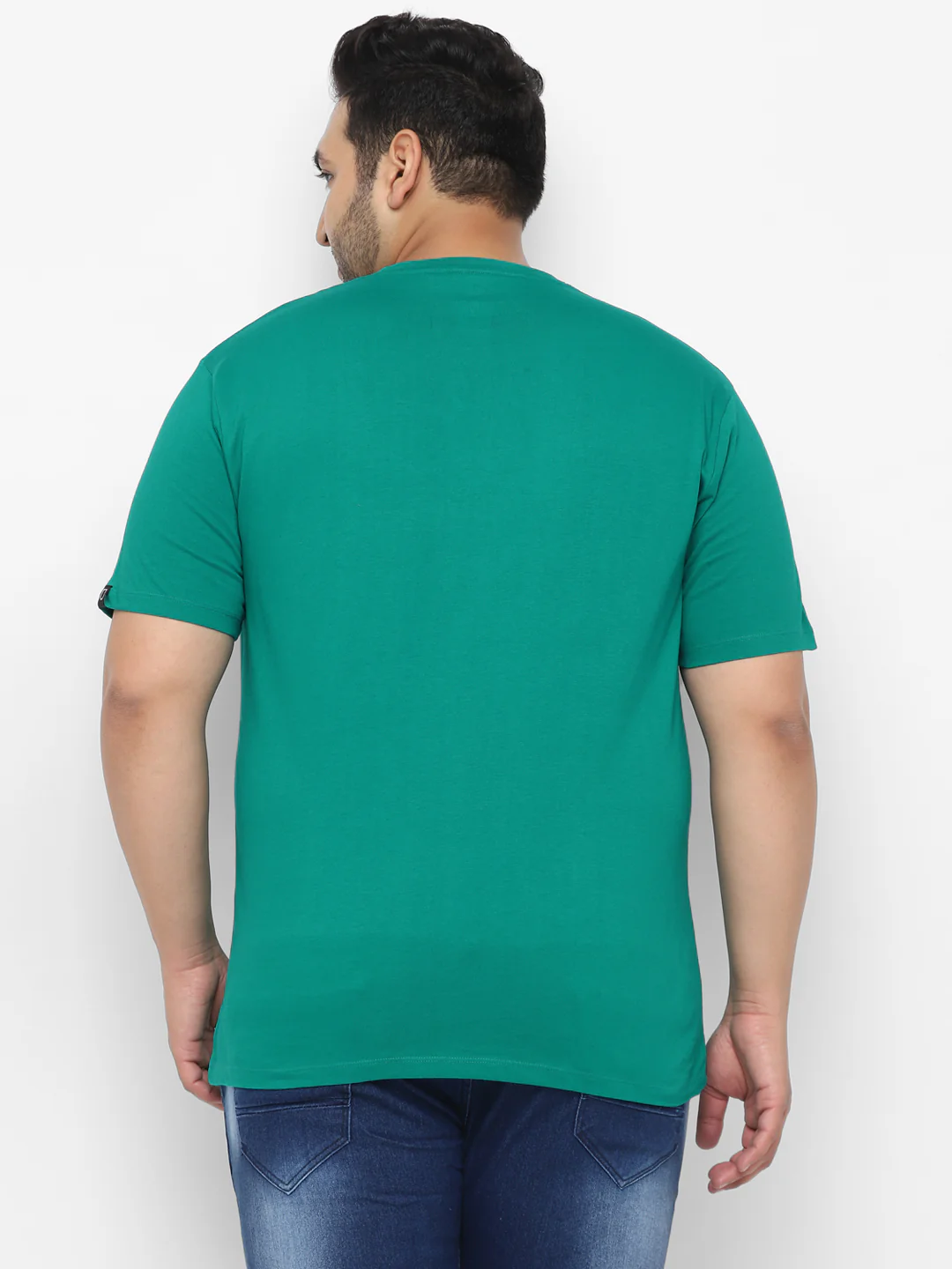 Plus Men's Teal Green Solid Regular Fit Round Neck Cotton T-Shirt - Image 3