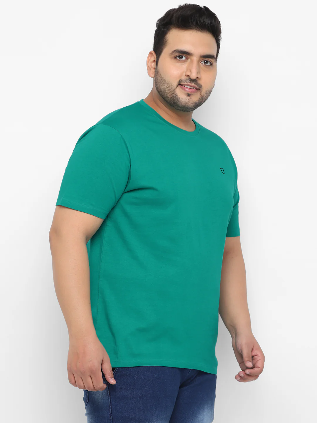 Plus Men's Teal Green Solid Regular Fit Round Neck Cotton T-Shirt - Image 4