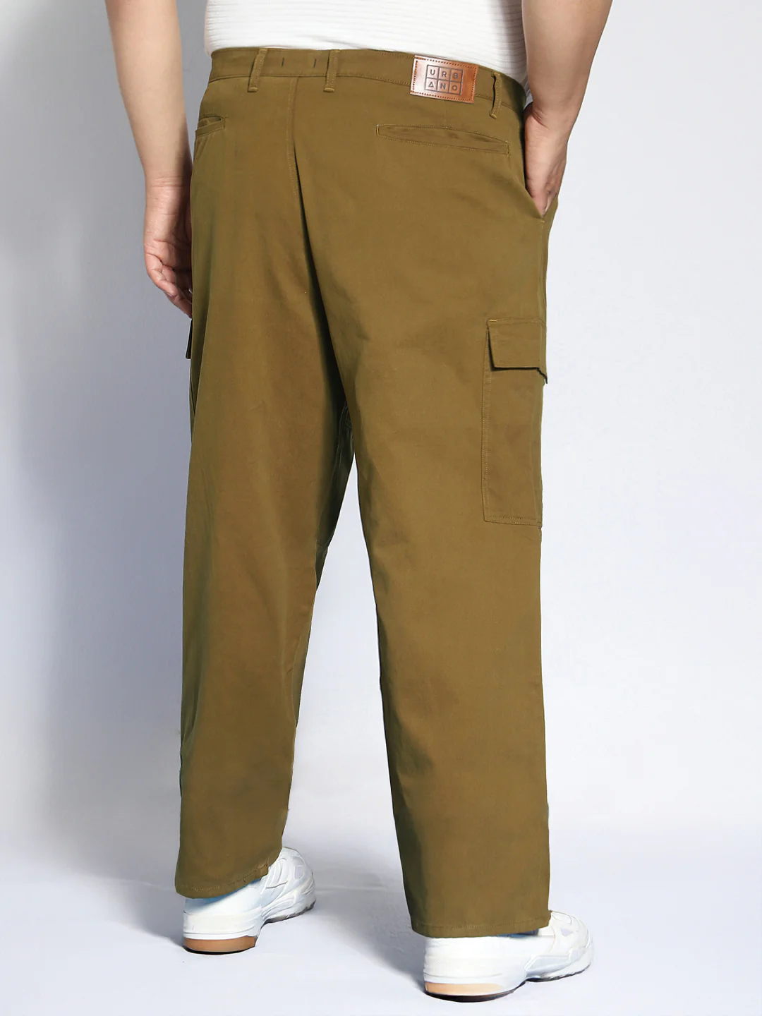 Plus Men's Tobacco Loose Baggy Fit Solid Cargo Chino Pant with 6 Pockets Non-Stretchable - Image 4