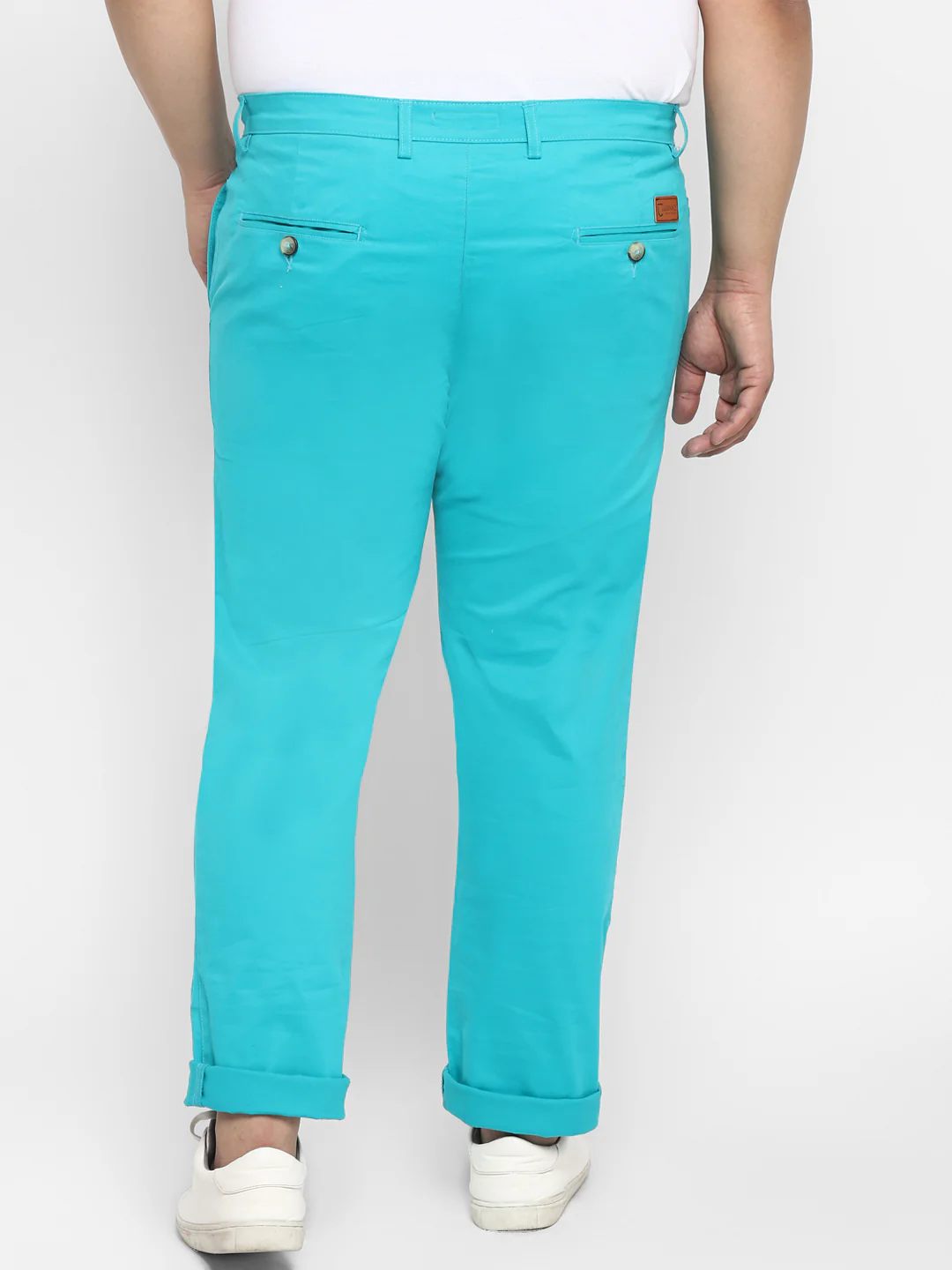 Plus Men's Turquoise Blue Cotton Regular Fit Casual Chinos Trousers Stretch - Image 4