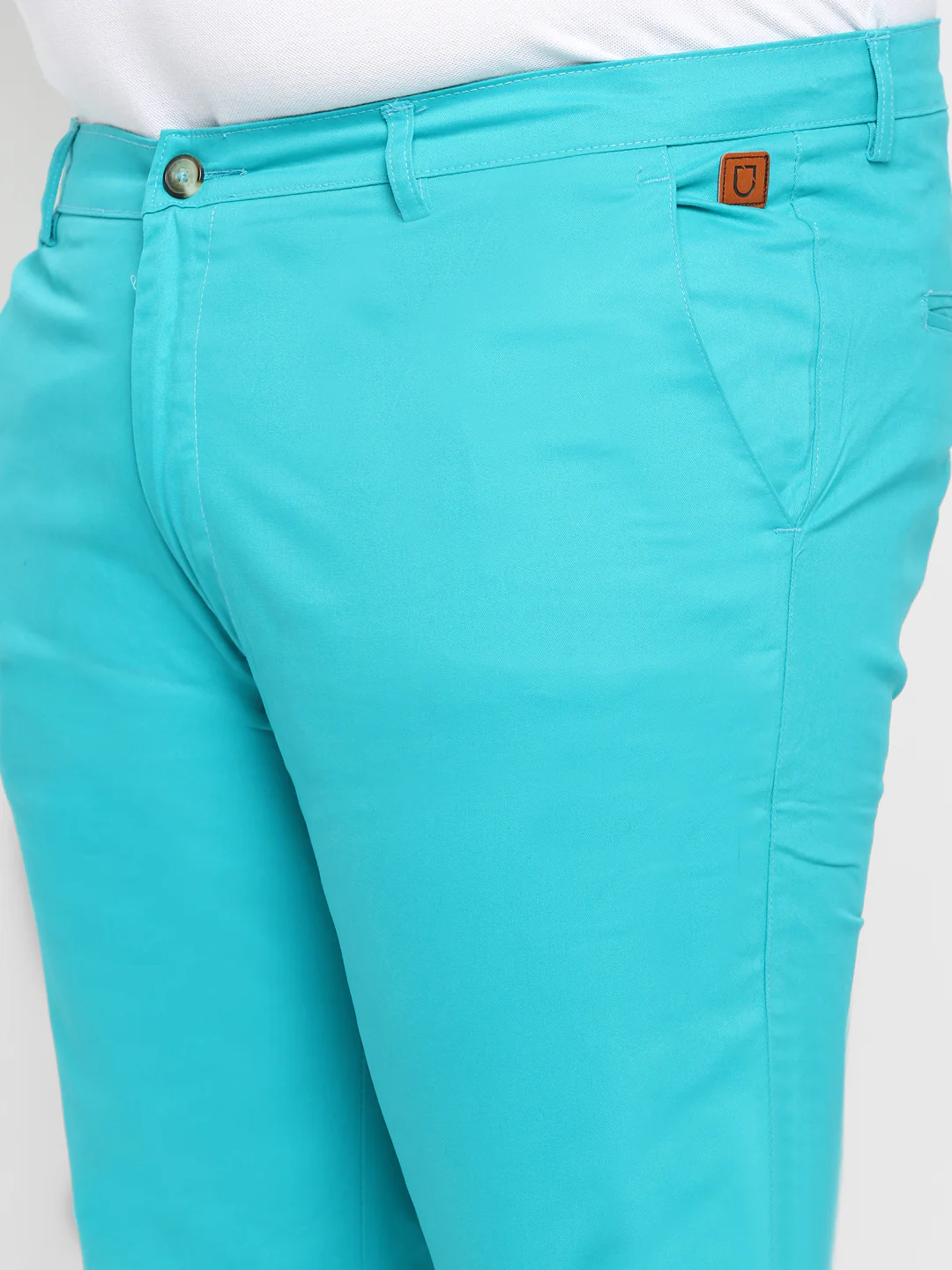 Plus Men's Turquoise Blue Cotton Regular Fit Casual Chinos Trousers Stretch - Image 5
