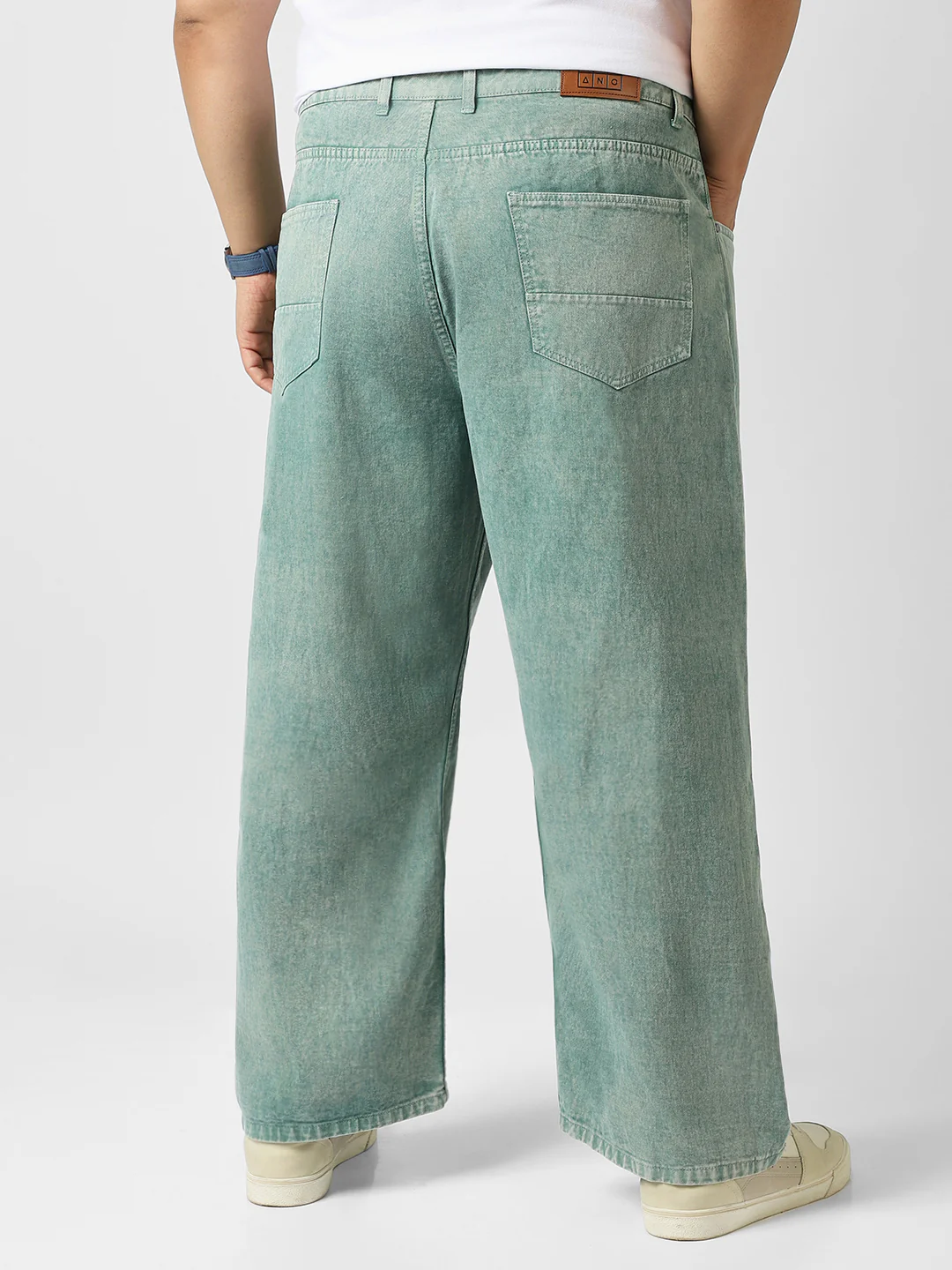 Plus Men's Turquoise Green Loose Baggy Fit Washed Jeans Non-Stretchable - Image 3