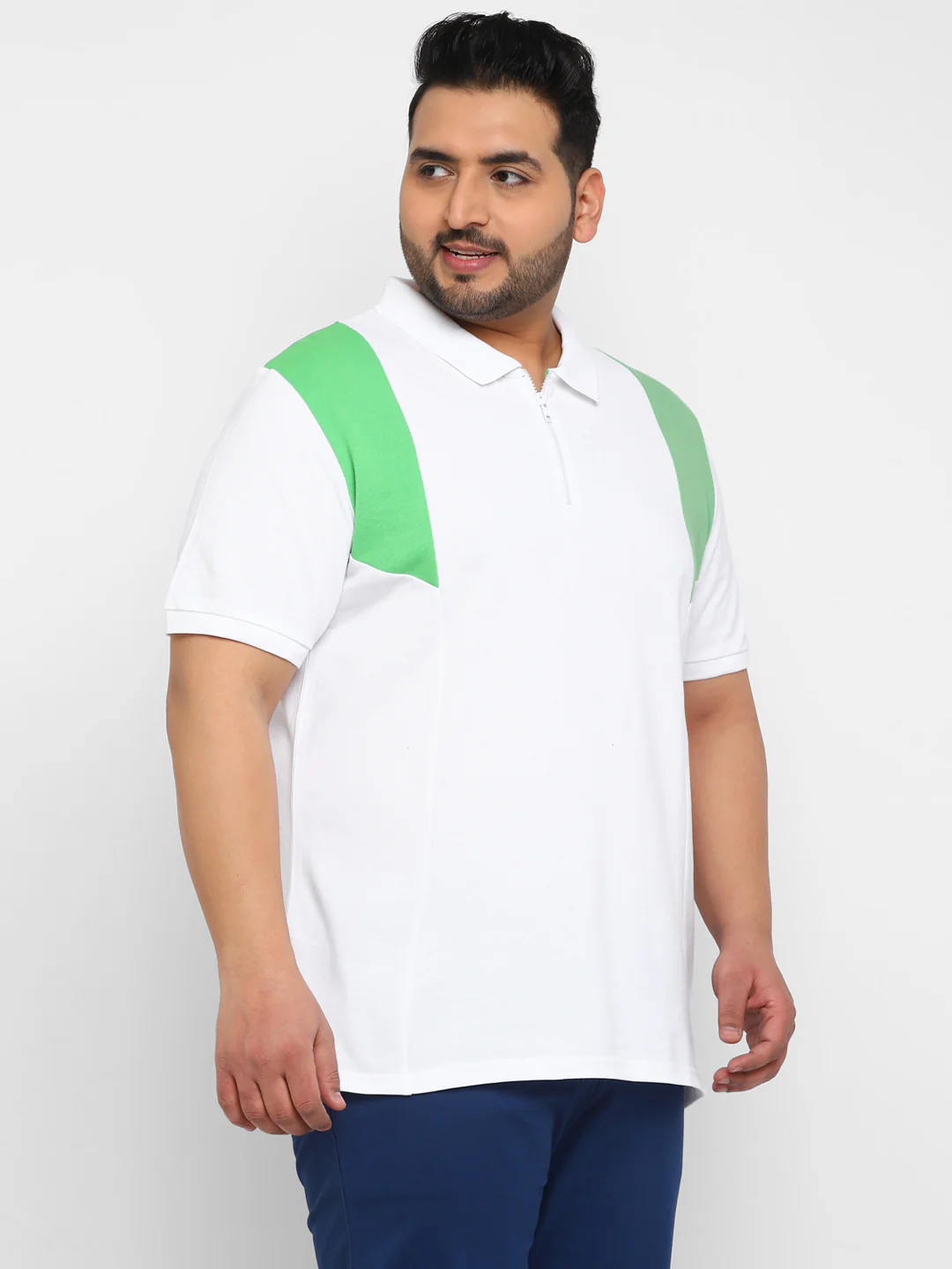 Plus Men's White, Beige, Mint Green Colour-Block Regular Fit Half Sleeve Cotton Polo T-Shirt - Image 2