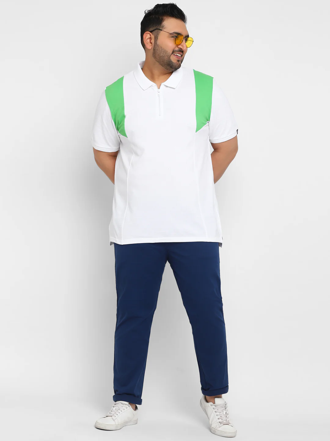 Plus Men's White, Beige, Mint Green Colour-Block Regular Fit Half Sleeve Cotton Polo T-Shirt - Image 4