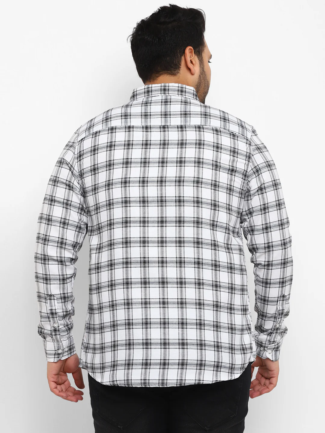 Plus Men's White Cotton Full Sleeve Regular Fit Casual Checkered Shirt - Image 3