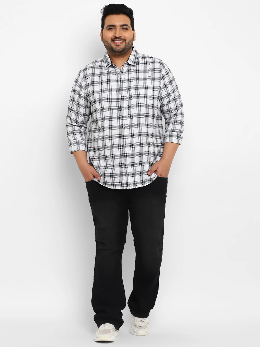 Plus Men's White Cotton Full Sleeve Regular Fit Casual Checkered Shirt - Image 4