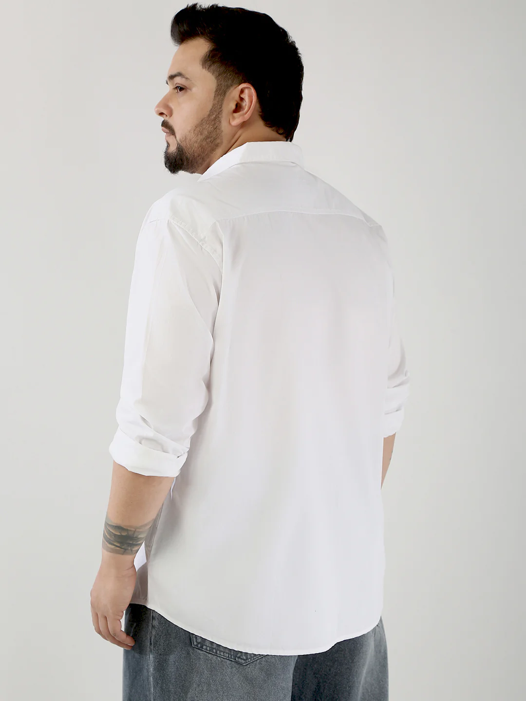 Plus Men's White Cotton Full Sleeve Regular Fit Casual Solid Shirt - Image 3