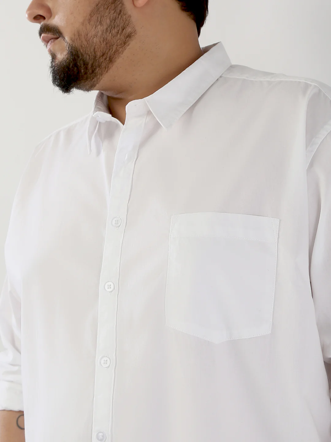 Plus Men's White Cotton Full Sleeve Regular Fit Casual Solid Shirt - Image 5