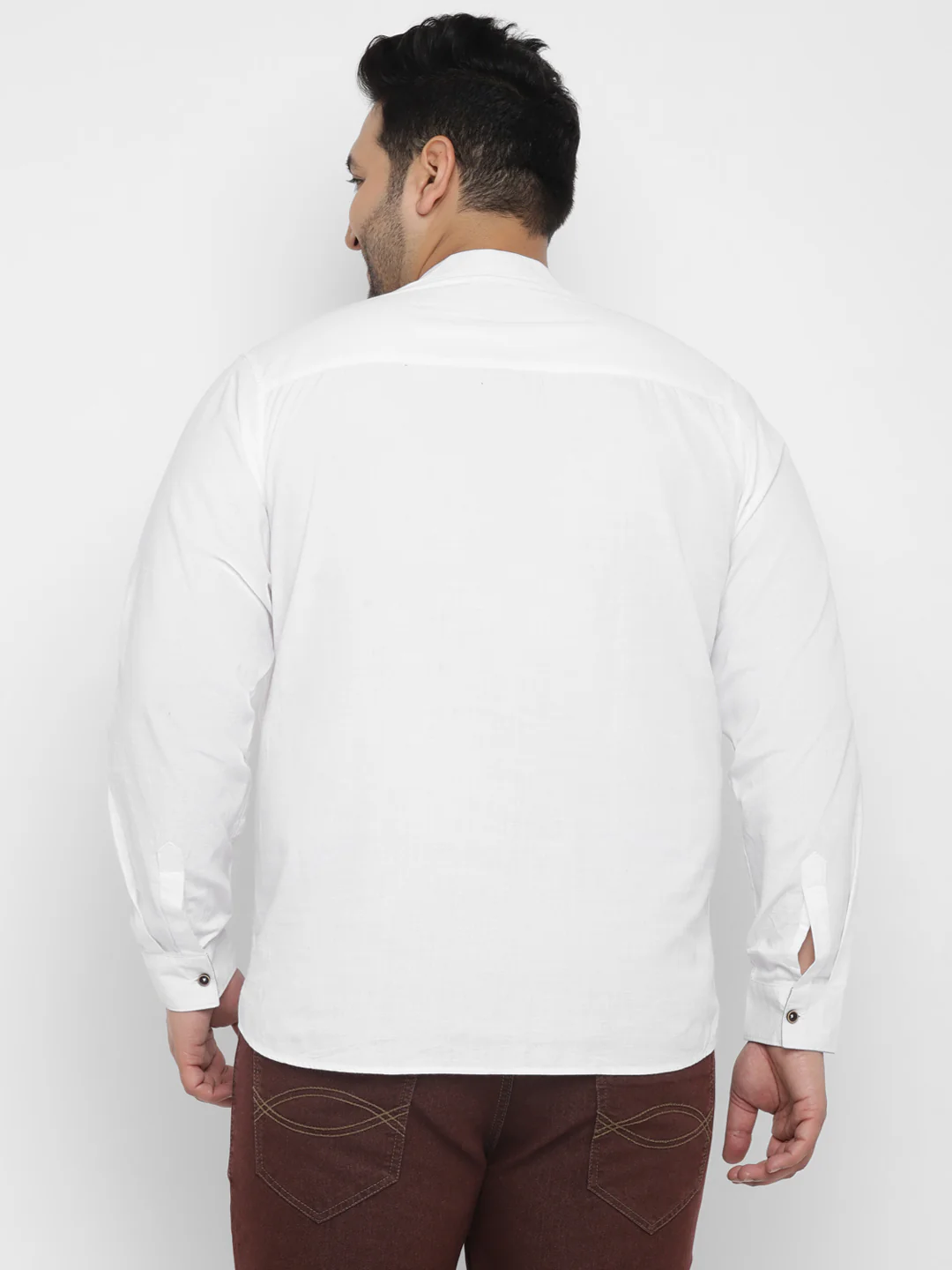 Plus Men's White Cotton Full Sleeve Regular Fit Casual Solid Shirt - Image 3