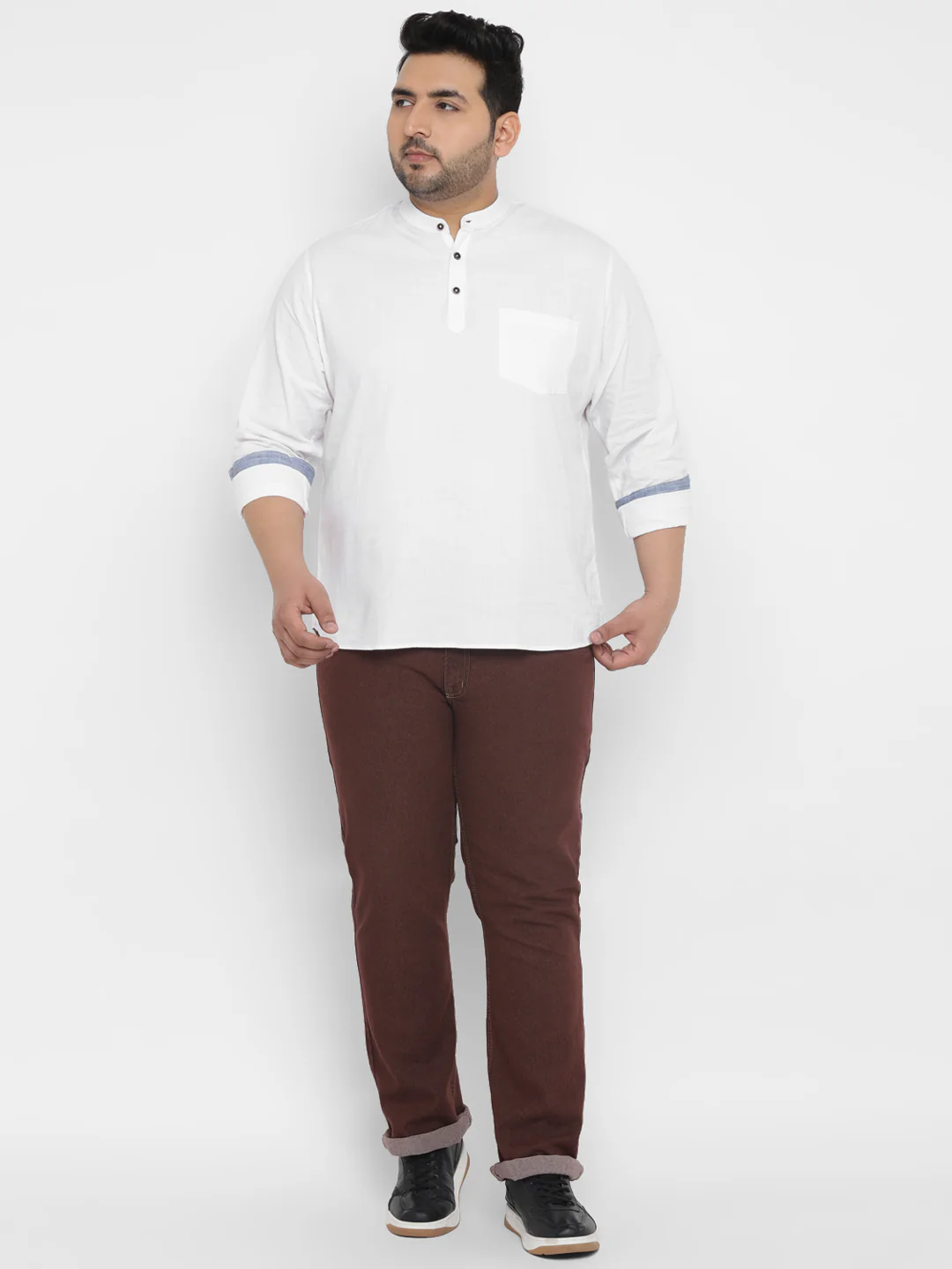 Plus Men's White Cotton Full Sleeve Regular Fit Casual Solid Shirt - Image 4