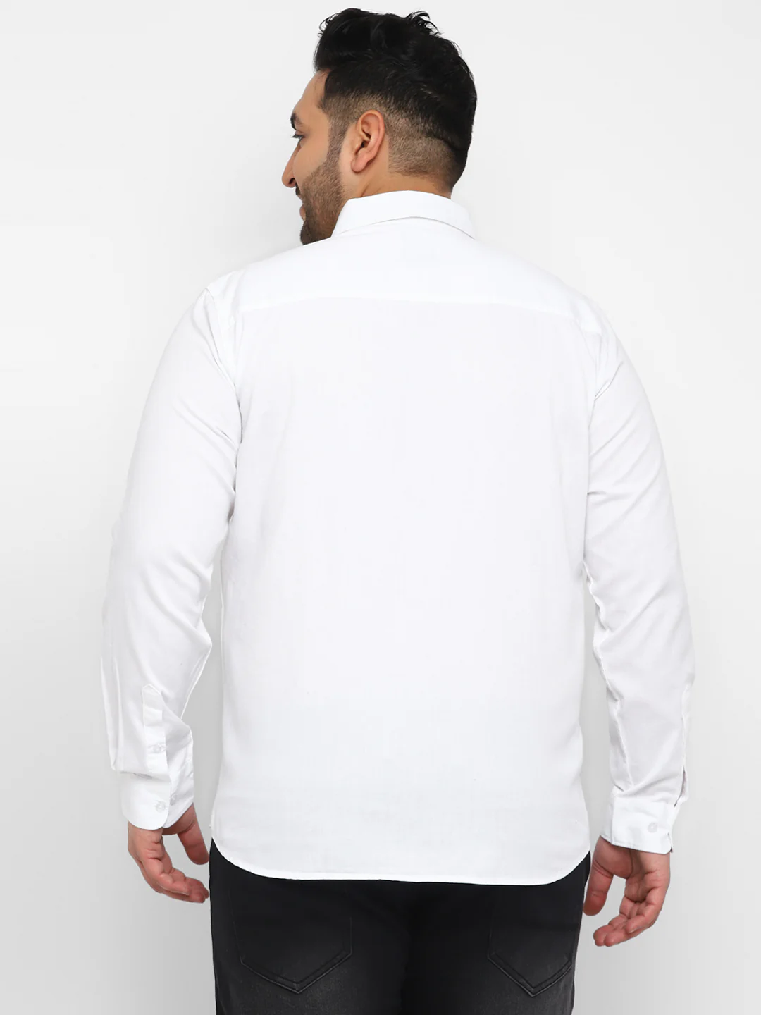 Plus Men's White Cotton Full Sleeve Regular Fit Casual Solid Shirt - Image 3