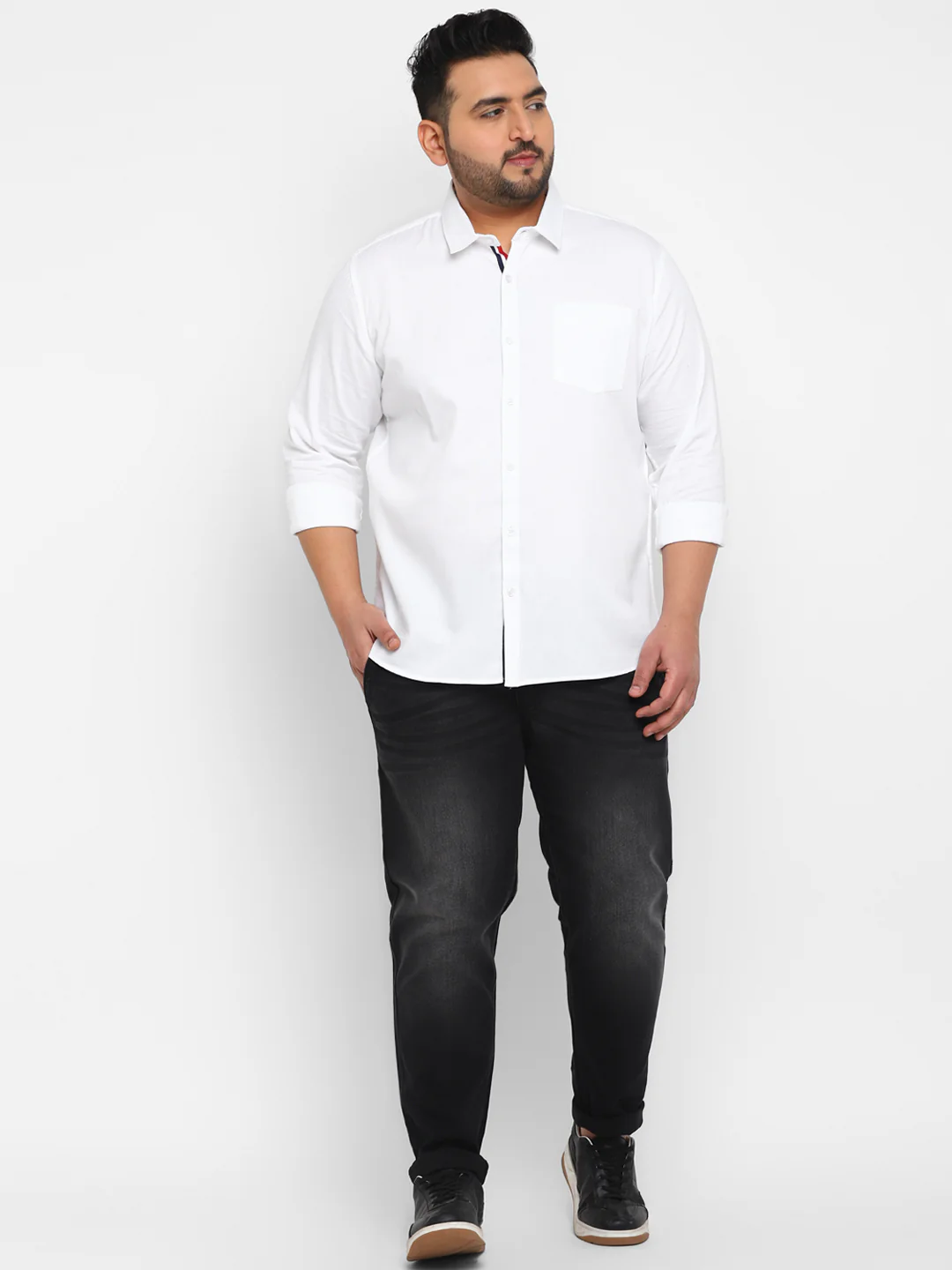 Plus Men's White Cotton Full Sleeve Regular Fit Casual Solid Shirt - Image 4