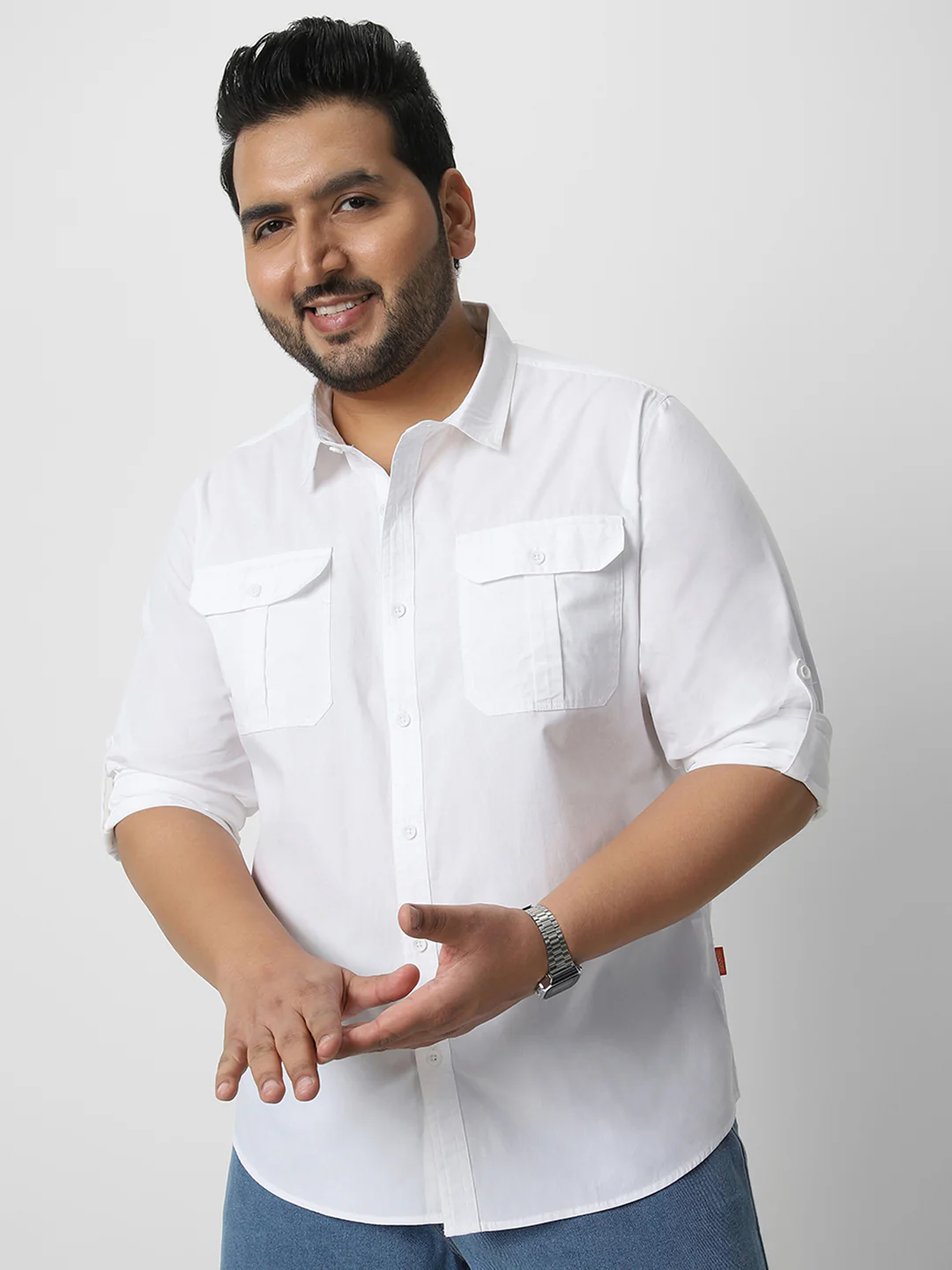 Men's White Cotton Full Sleeve Regular Fit Casual Solid Shirt - Image 2