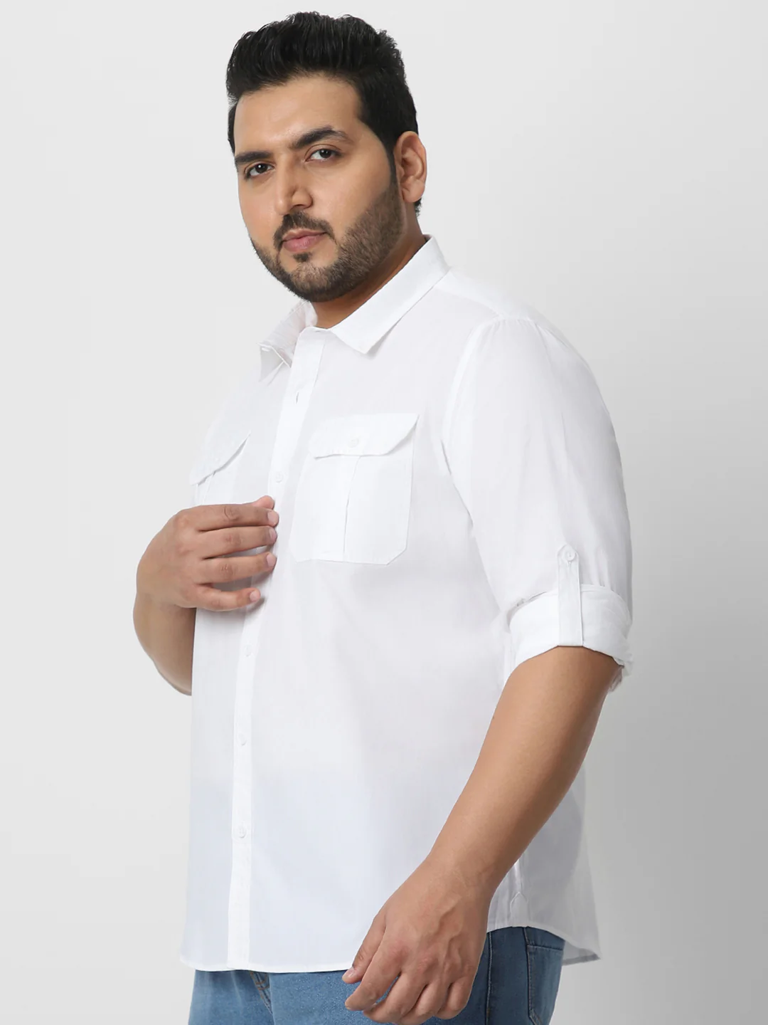 Men's White Cotton Full Sleeve Regular Fit Casual Solid Shirt - Image 3