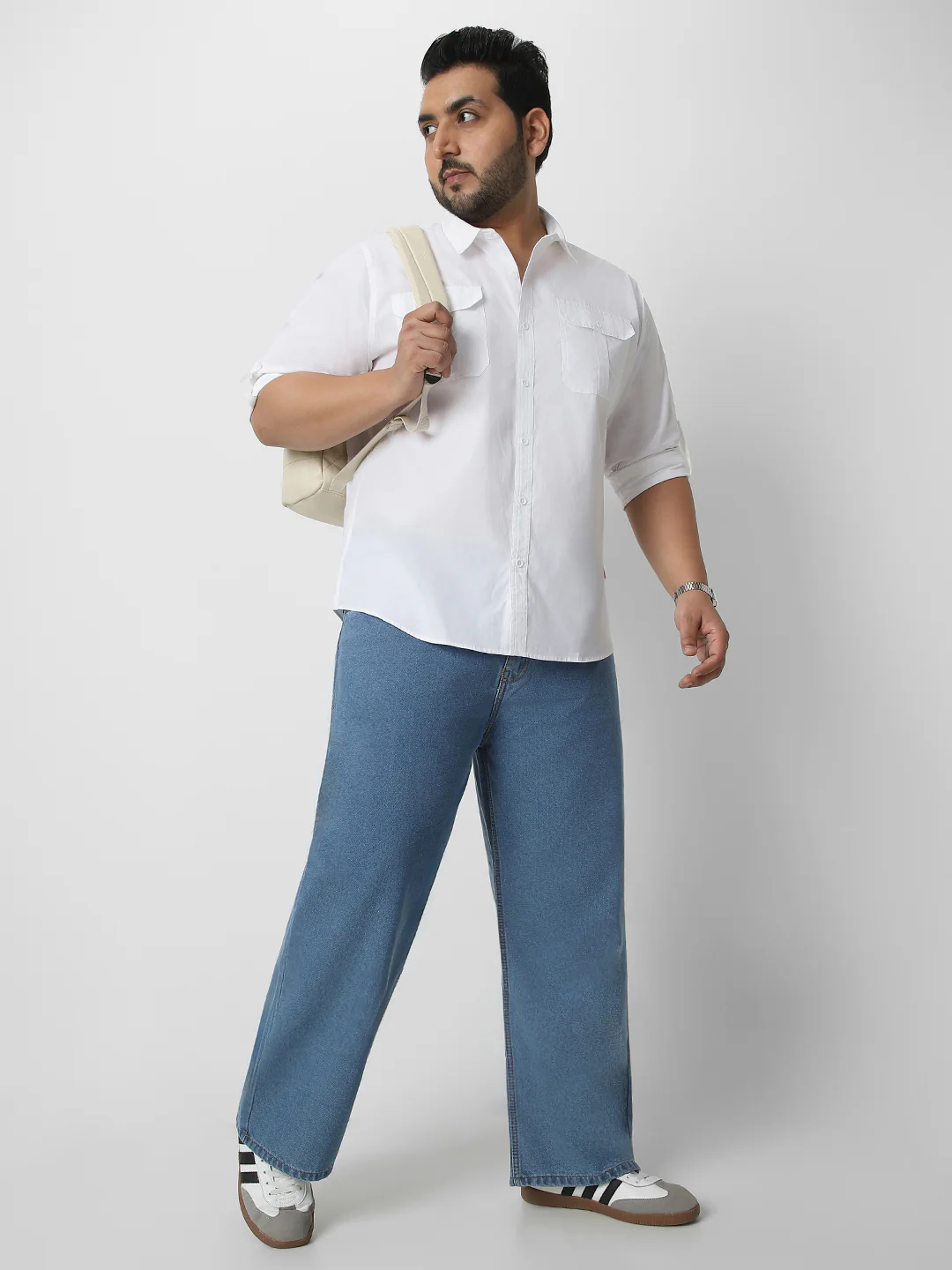 Men's White Cotton Full Sleeve Regular Fit Casual Solid Shirt - Image 5