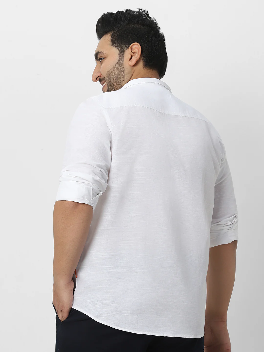 Men's White Cotton Full Sleeve Regular Fit Casual Solid Shirt with Band Collar - Image 4