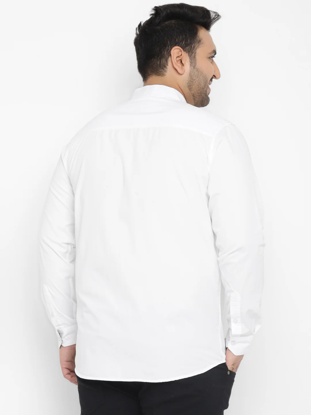 Plus Men's White Cotton Full Sleeve Regular Fit Casual Solid Shirt with Mandarin Collar - Image 3
