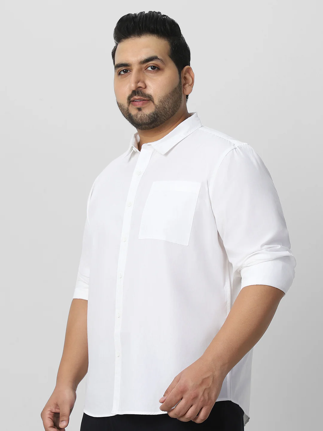 Plus Men's White Cotton Full Sleeve Regular Fit Casual Solid Shirt - Image 3