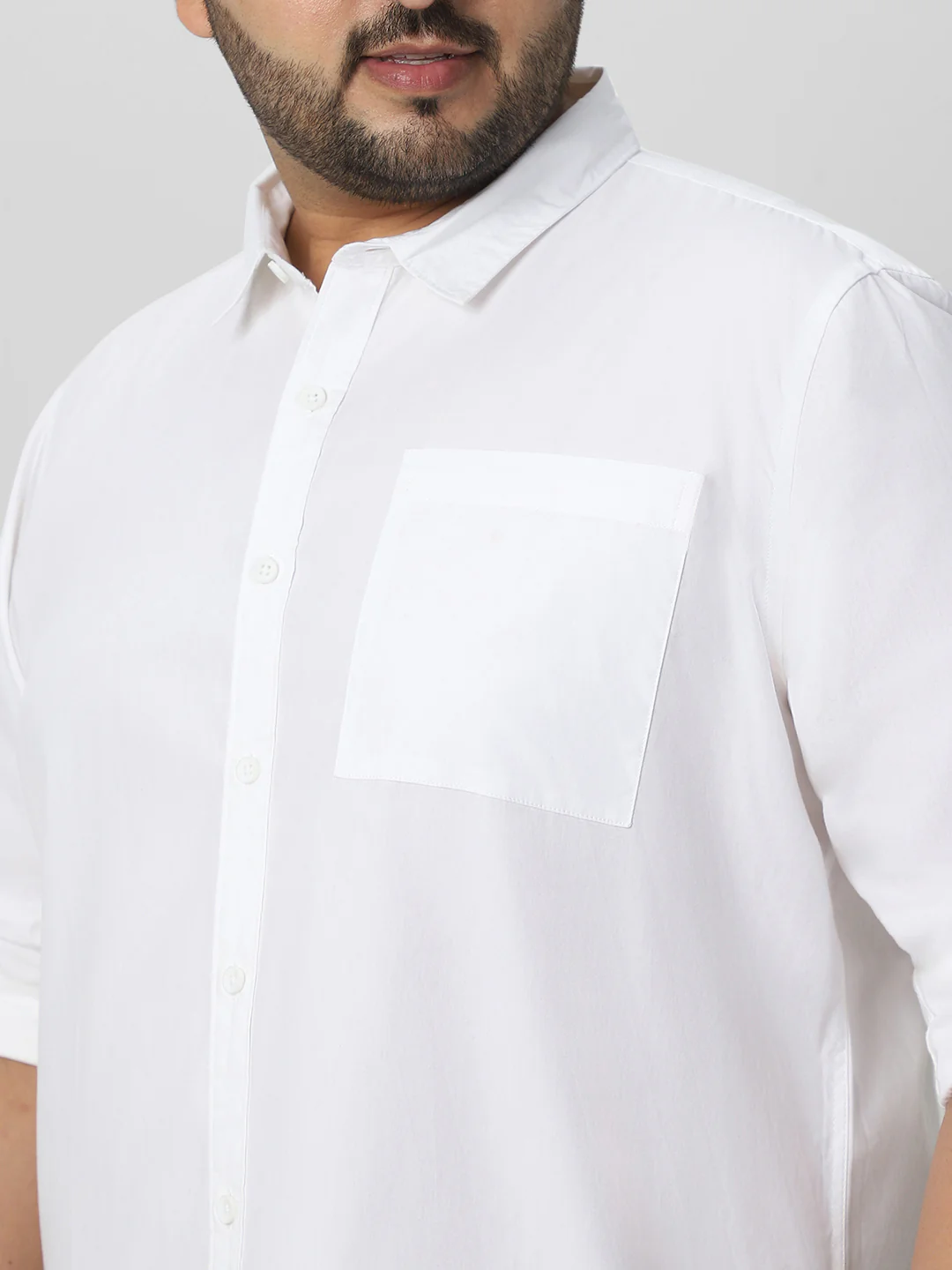 Plus Men's White Cotton Full Sleeve Regular Fit Casual Solid Shirt - Image 6