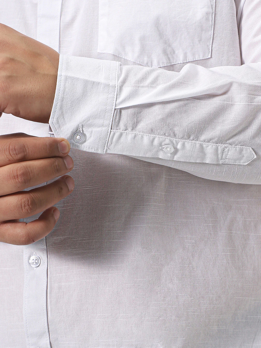 Plus Men's White Cotton Full Sleeve Regular Fit Casual Solid Slub Shirt with Spread Collar - Image 6