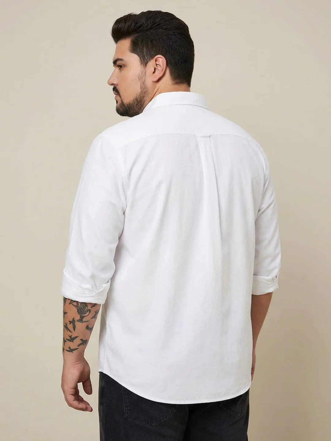 Plus Men's White Cotton Full Sleeve Regular Fit Solid Oxford Shirt With Button-Down Collar - Image 3