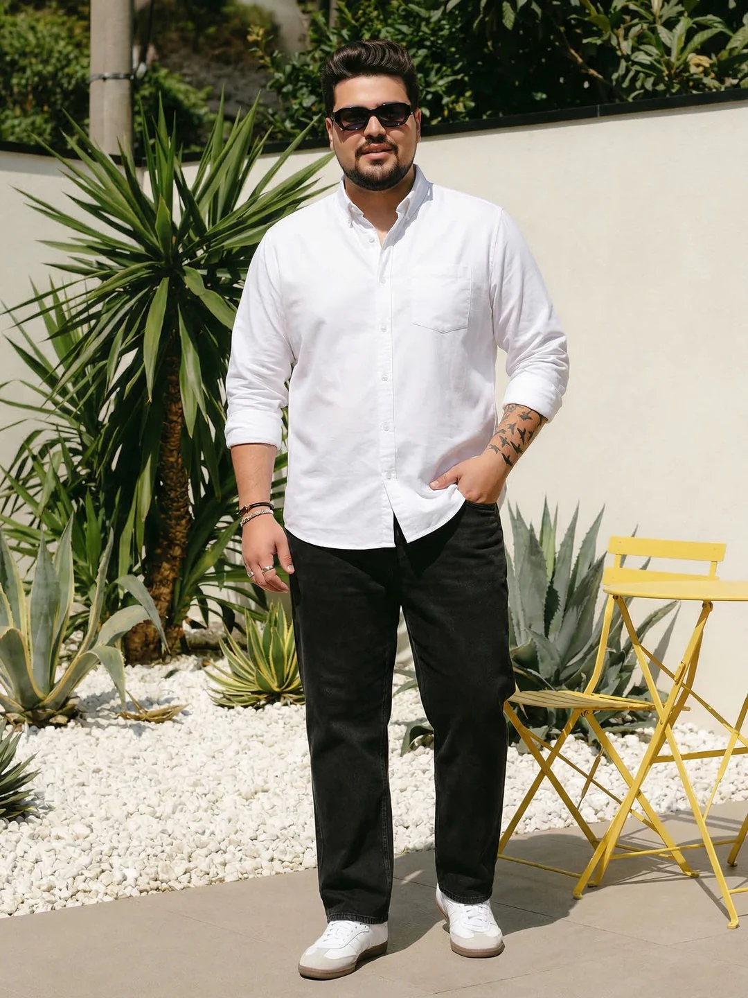Plus Men's White Cotton Full Sleeve Regular Fit Solid Oxford Shirt With Button-Down Collar - Image 4