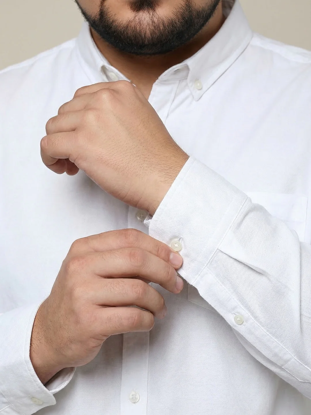 Plus Men's White Cotton Full Sleeve Regular Fit Solid Oxford Shirt With Button-Down Collar - Image 5