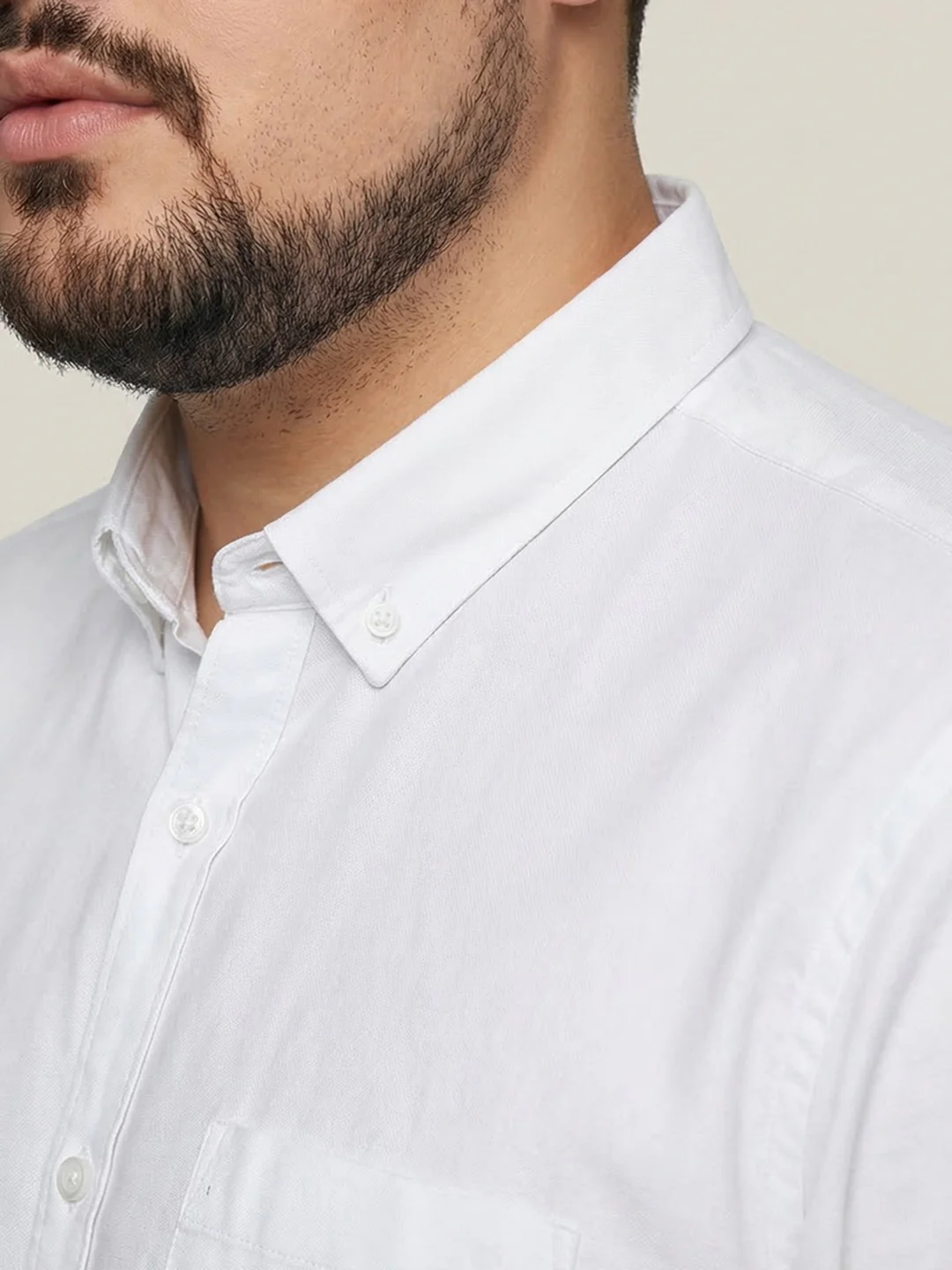 Plus Men's White Cotton Full Sleeve Regular Fit Solid Oxford Shirt With Button-Down Collar - Image 6