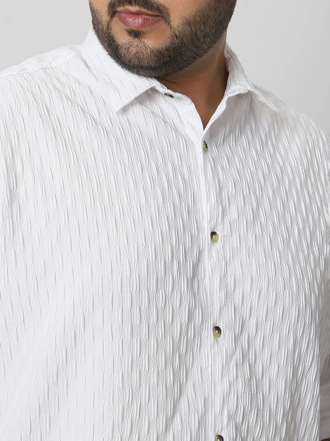 Plus Men's White Cotton Full Sleeve Regular Fit Textured Shirt with Spread Collar - Image 5