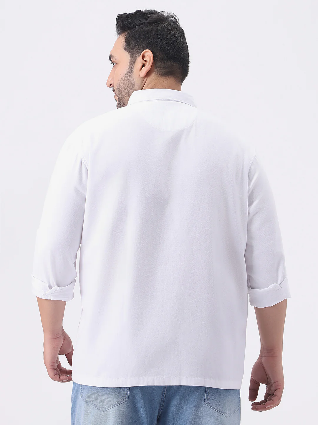 Plus Men's White Cotton Full Sleeve Relaxed Fit Shacket with Utility Pockets - Image 3