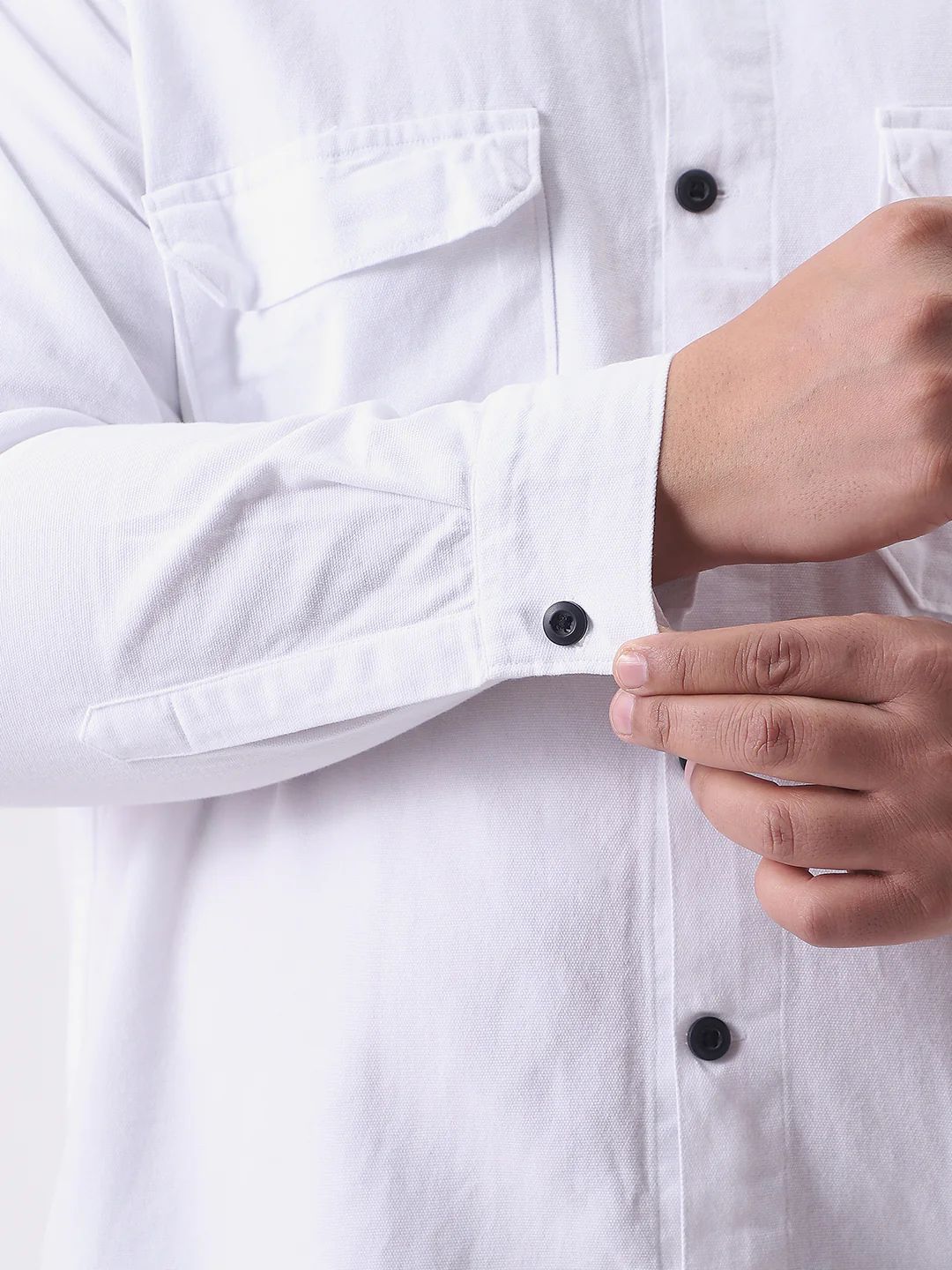 Plus Men's White Cotton Full Sleeve Relaxed Fit Shacket with Utility Pockets - Image 6