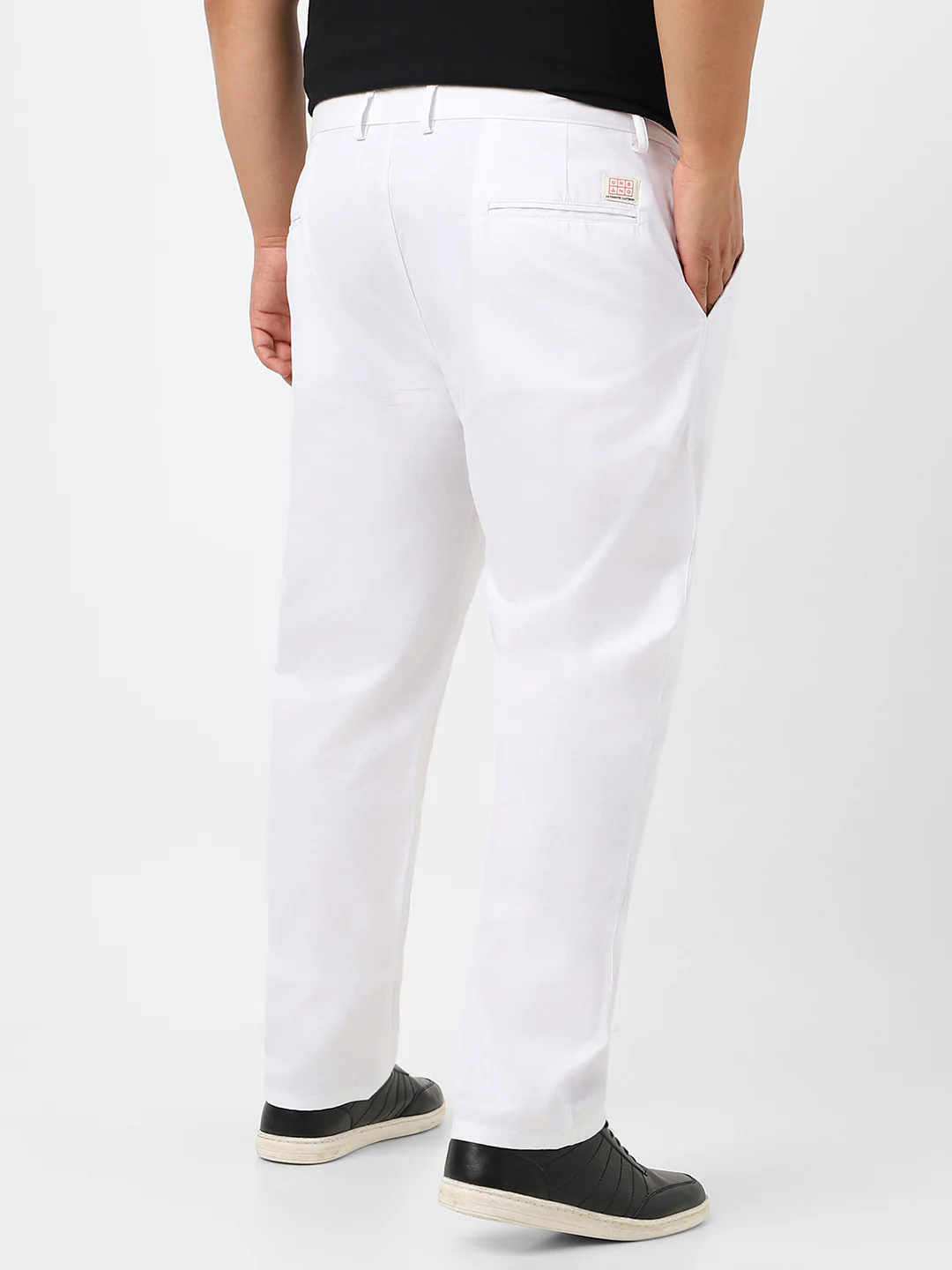 Plus Men's White Cotton Regular Fit Casual Chinos Trousers - Image 3