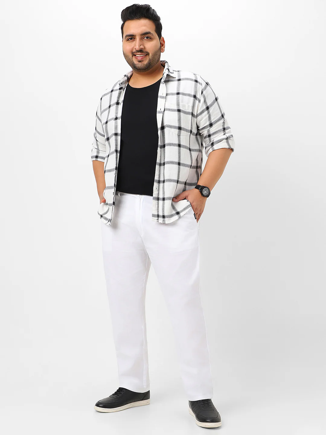 Plus Men's White Cotton Regular Fit Casual Chinos Trousers - Image 4
