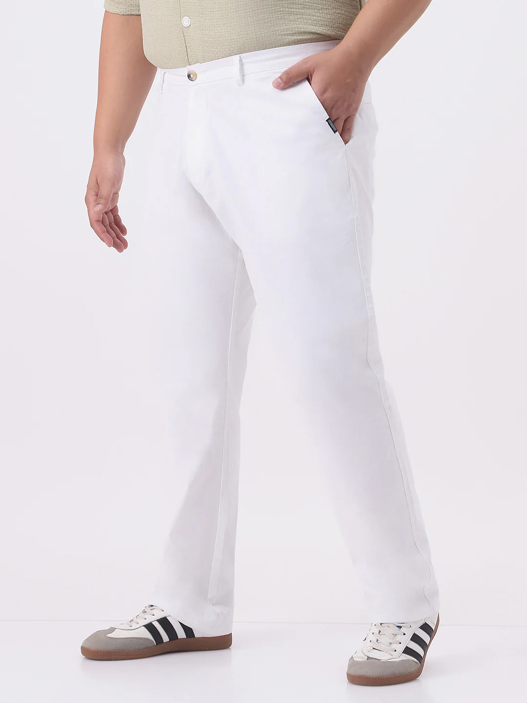 Plus Men's White Cotton Regular Fit Casual Chinos Trousers Stretch - Image 2