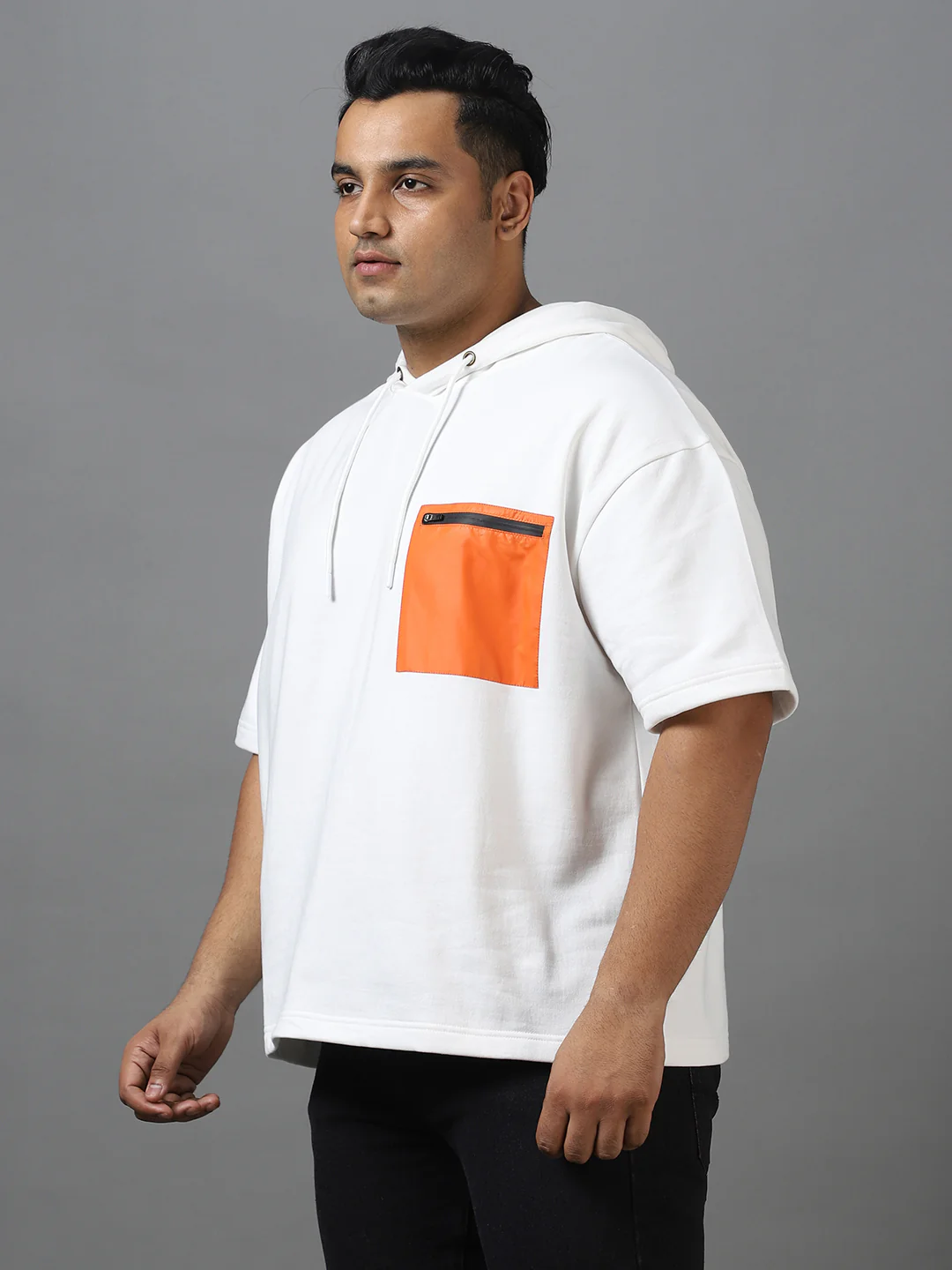 Plus Men's White Cotton Solid Hooded Neck Sweatshirt - Image 2