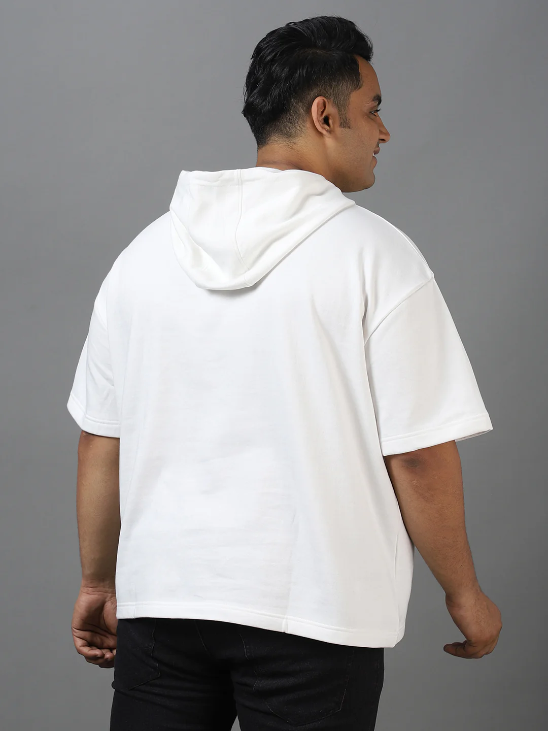 Plus Men's White Cotton Solid Hooded Neck Sweatshirt - Image 3