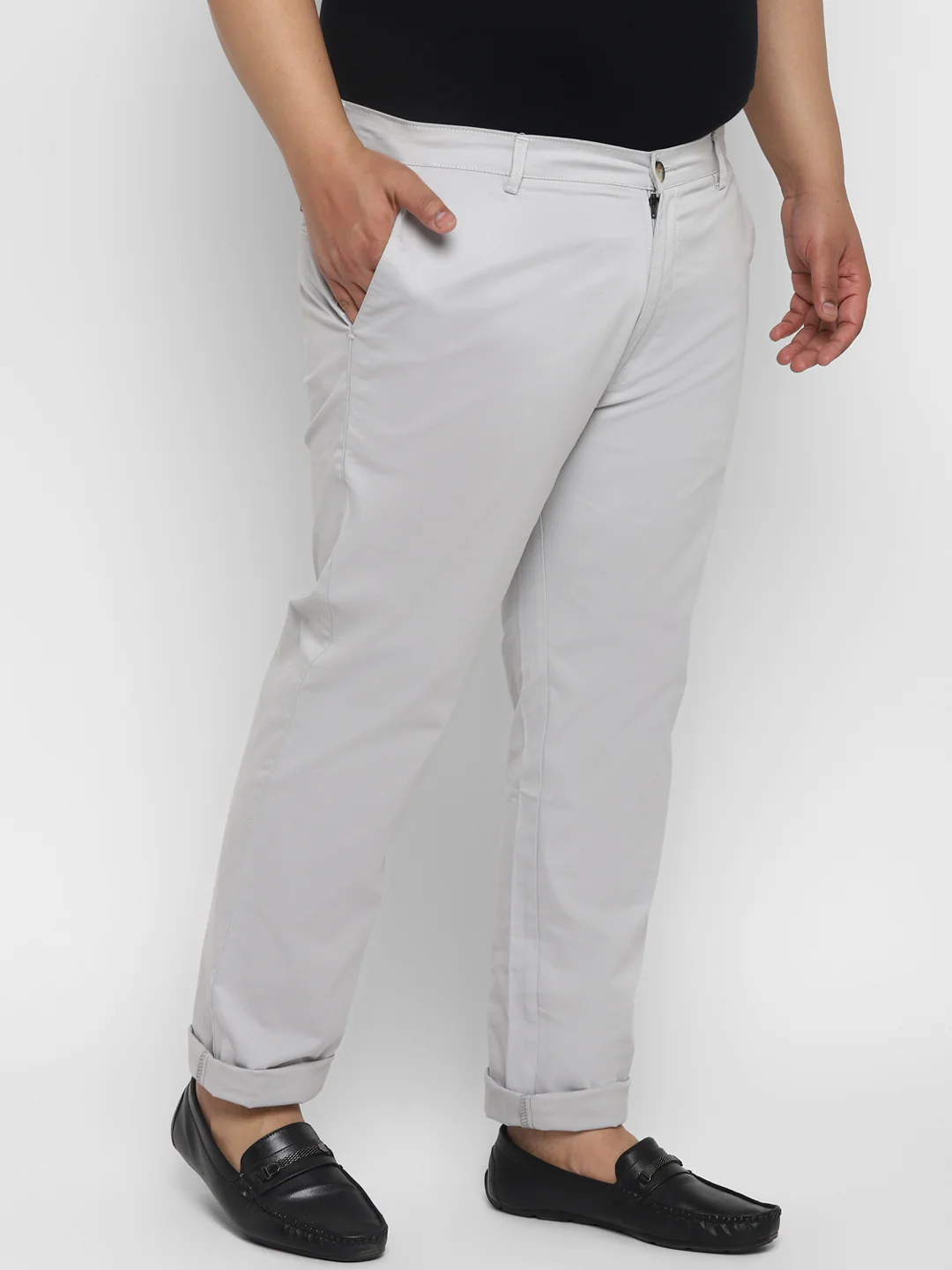 Plus Men's White Grey Cotton Regular Fit Casual Chinos Trousers Stretch - Image 3