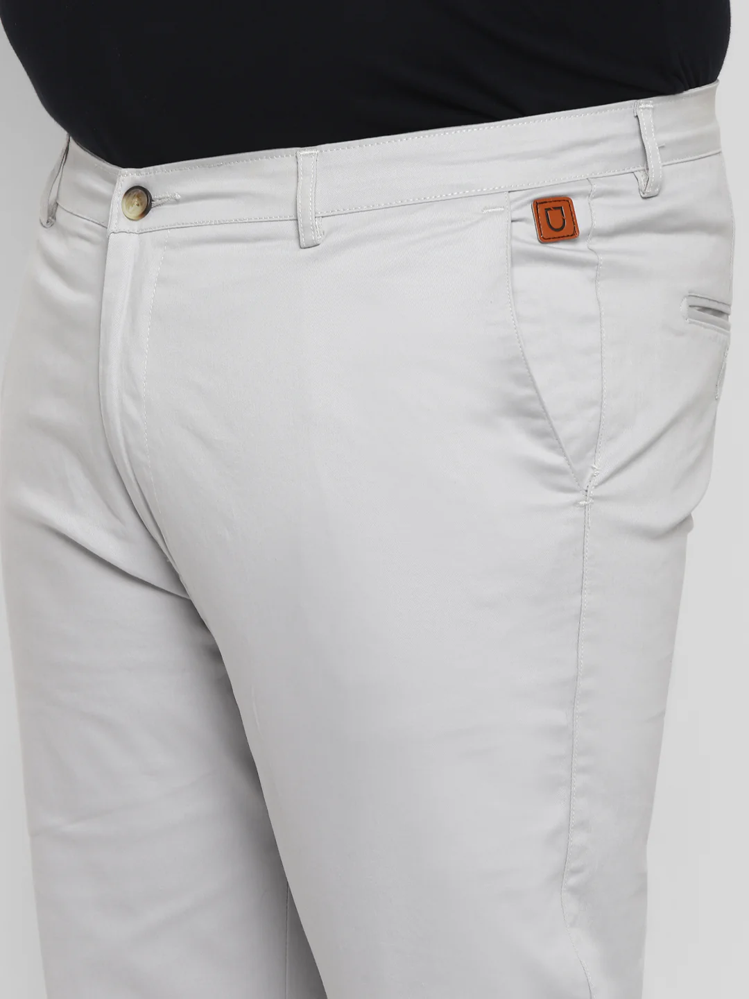 Plus Men's White Grey Cotton Regular Fit Casual Chinos Trousers Stretch - Image 5