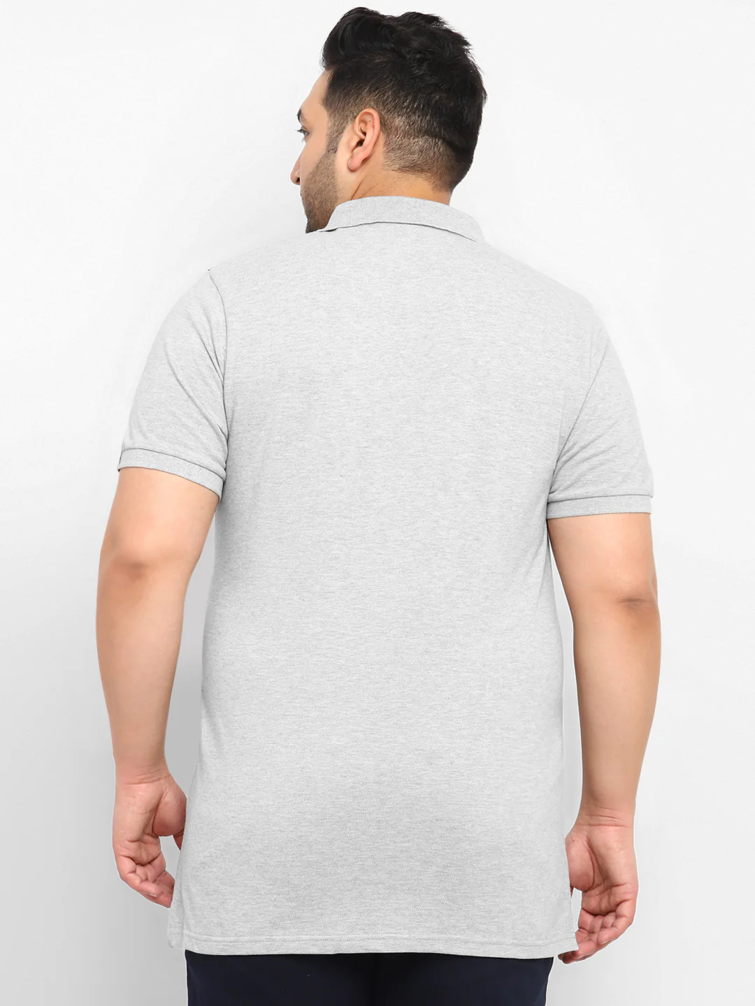 Plus Men's White, Grey Melange, Dark Blue Colour-Block Regular Fit Half Sleeve Cotton Polo T-Shirt - Image 3