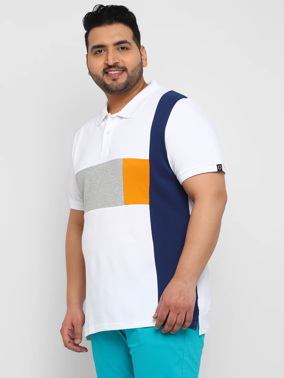 Plus Men's White, Grey Melange, Dark Blue Colour-Block Regular Fit Half Sleeve Cotton Polo T-Shirt - Image 2