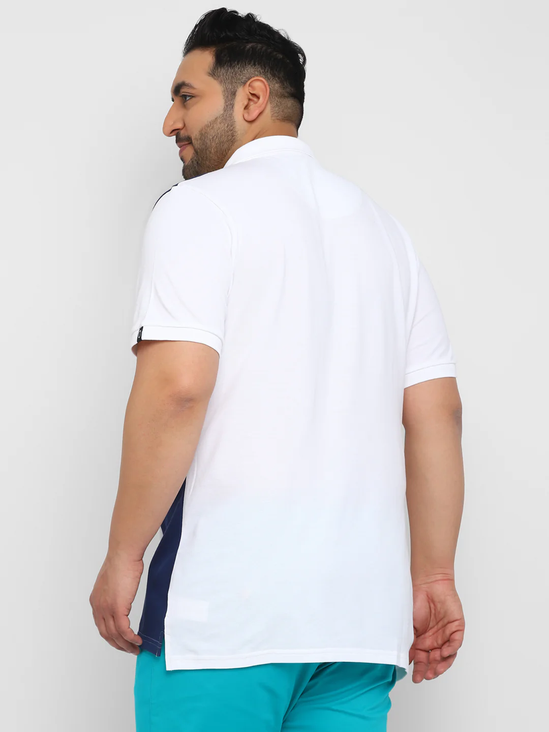 Plus Men's White, Grey Melange, Dark Blue Colour-Block Regular Fit Half Sleeve Cotton Polo T-Shirt - Image 3